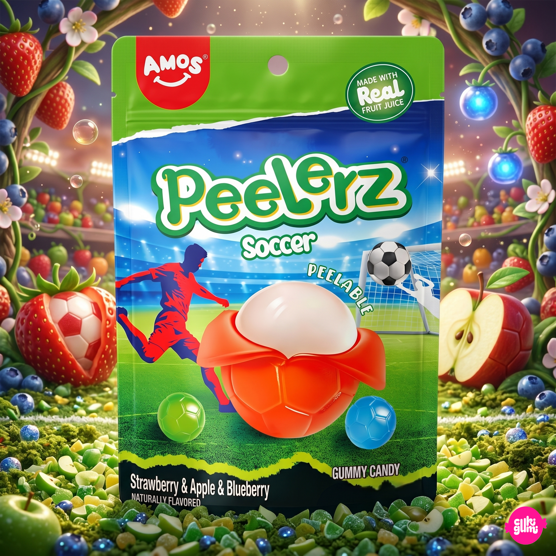 AMOS Peelerz Soccer 65 g – Hámozható Focis Gumicukor Mix