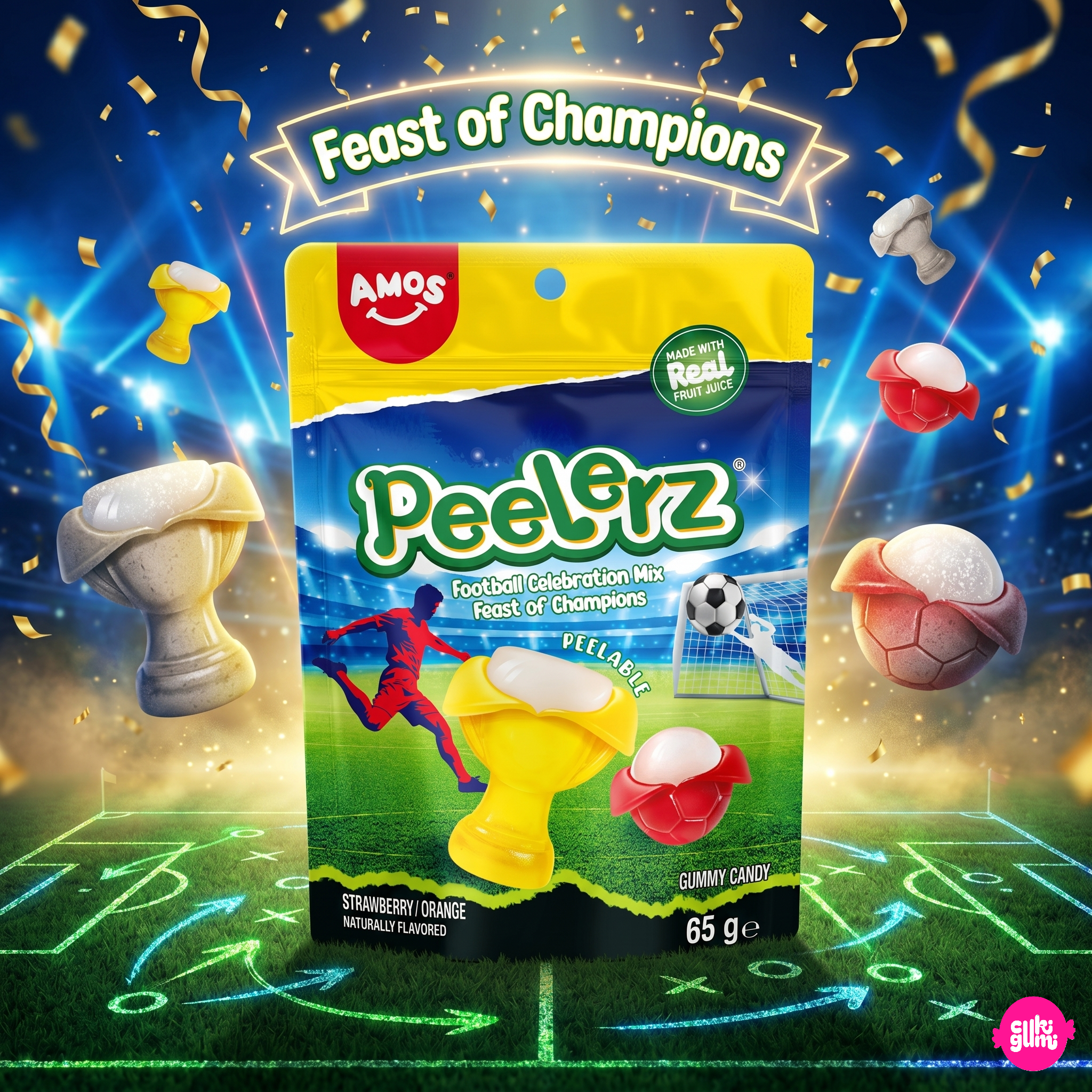 AMOS Peelerz World Cup Gummy 65 g – Hámozható Világbajnoki Gumicukor Mix