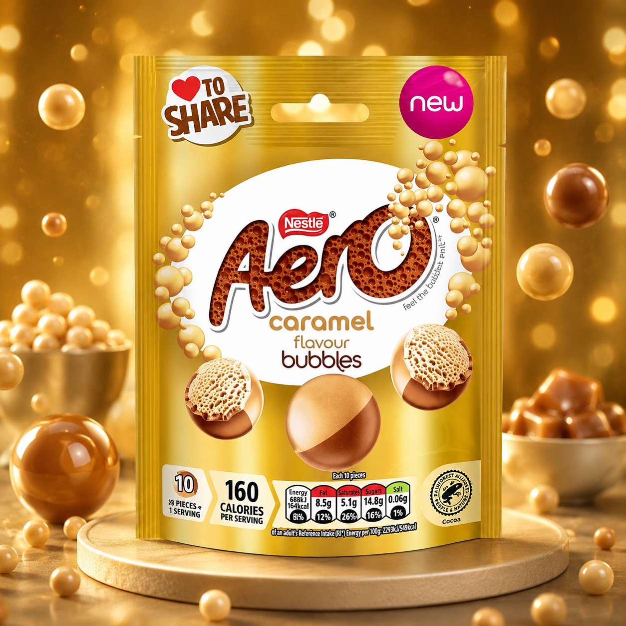 Nestlé Aero Bubbles Caramel 92 g – Karamellízű, Levegős Csokoládégolyók