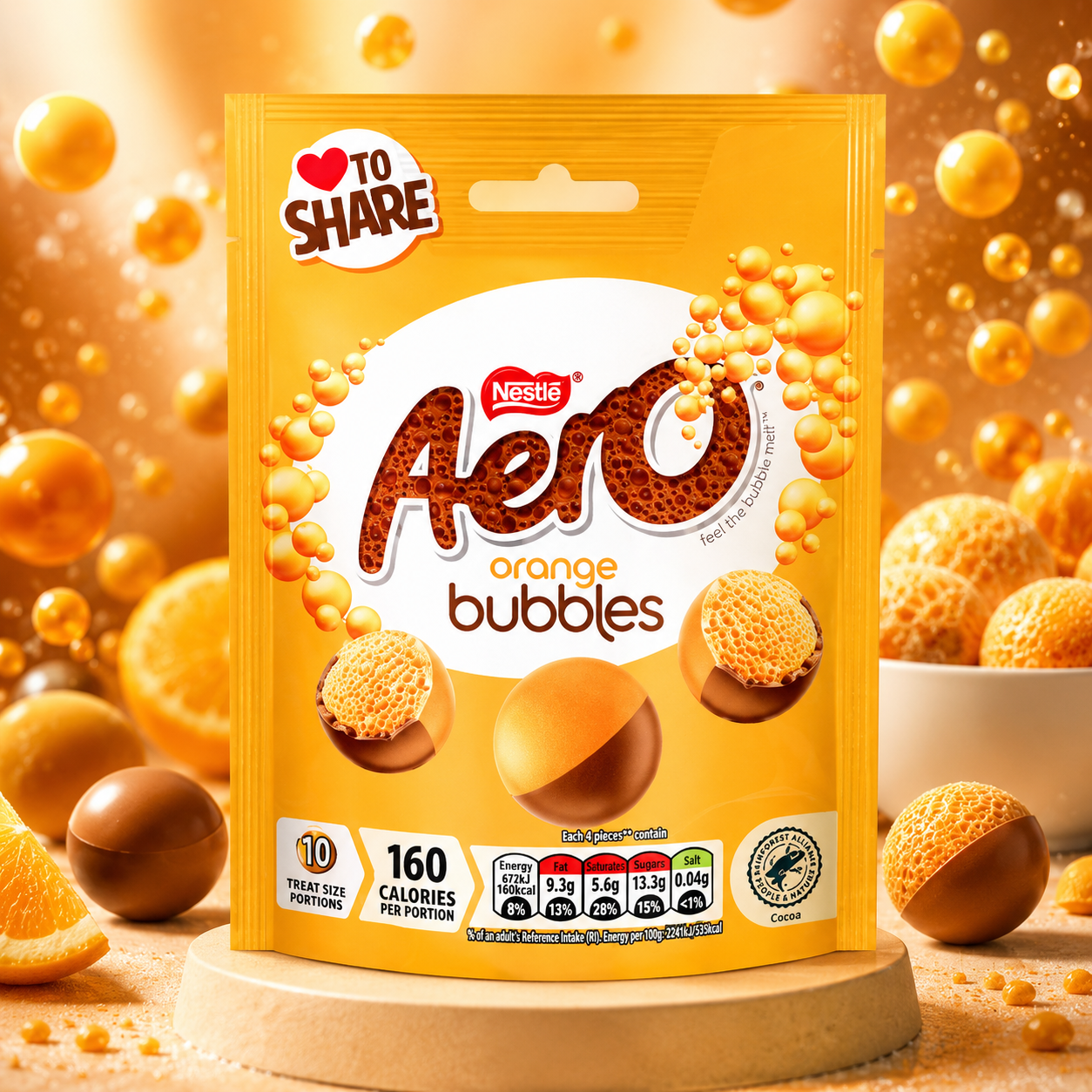 Nestlé Aero Bubbles Orange 92 g – Narancsízű, Levegős Csokoládégolyók