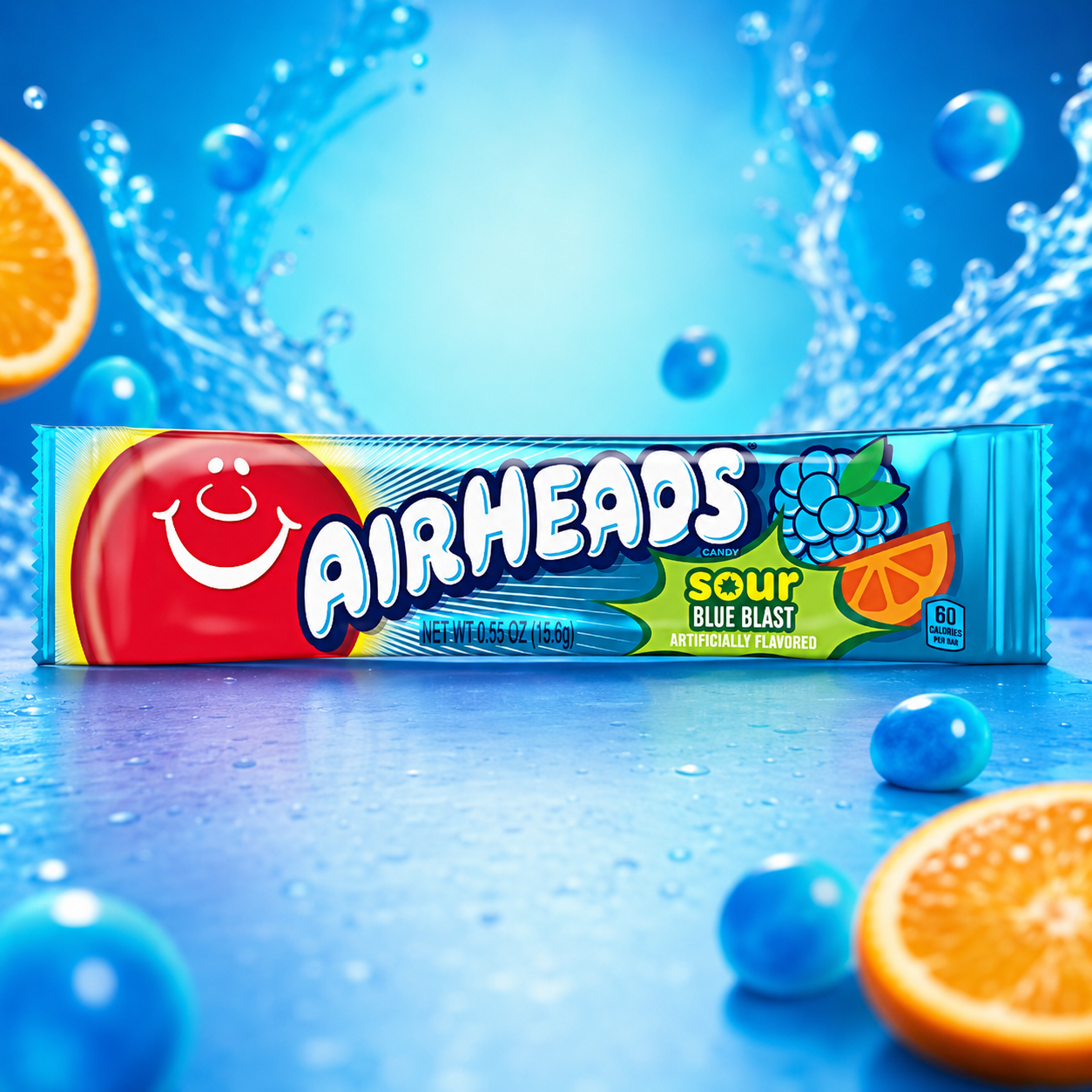 Airheads Bar Sour Blue Blast 16 g – Extra Savanyú Kék Málnaízű Rágós Cukorka