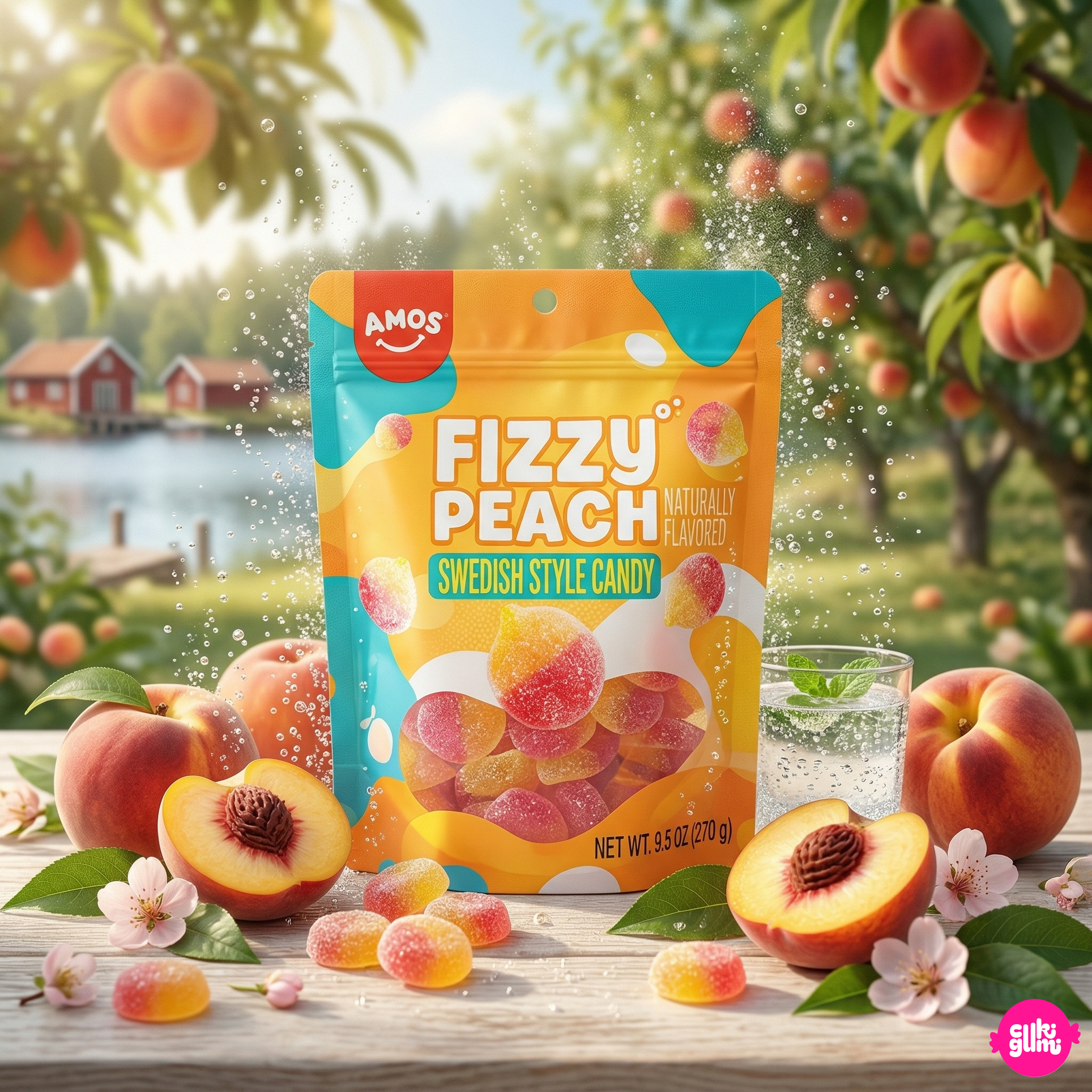 Amos Swedish Style Candy Fizzy Peach 270 g – Sour Peach Gummy Candy