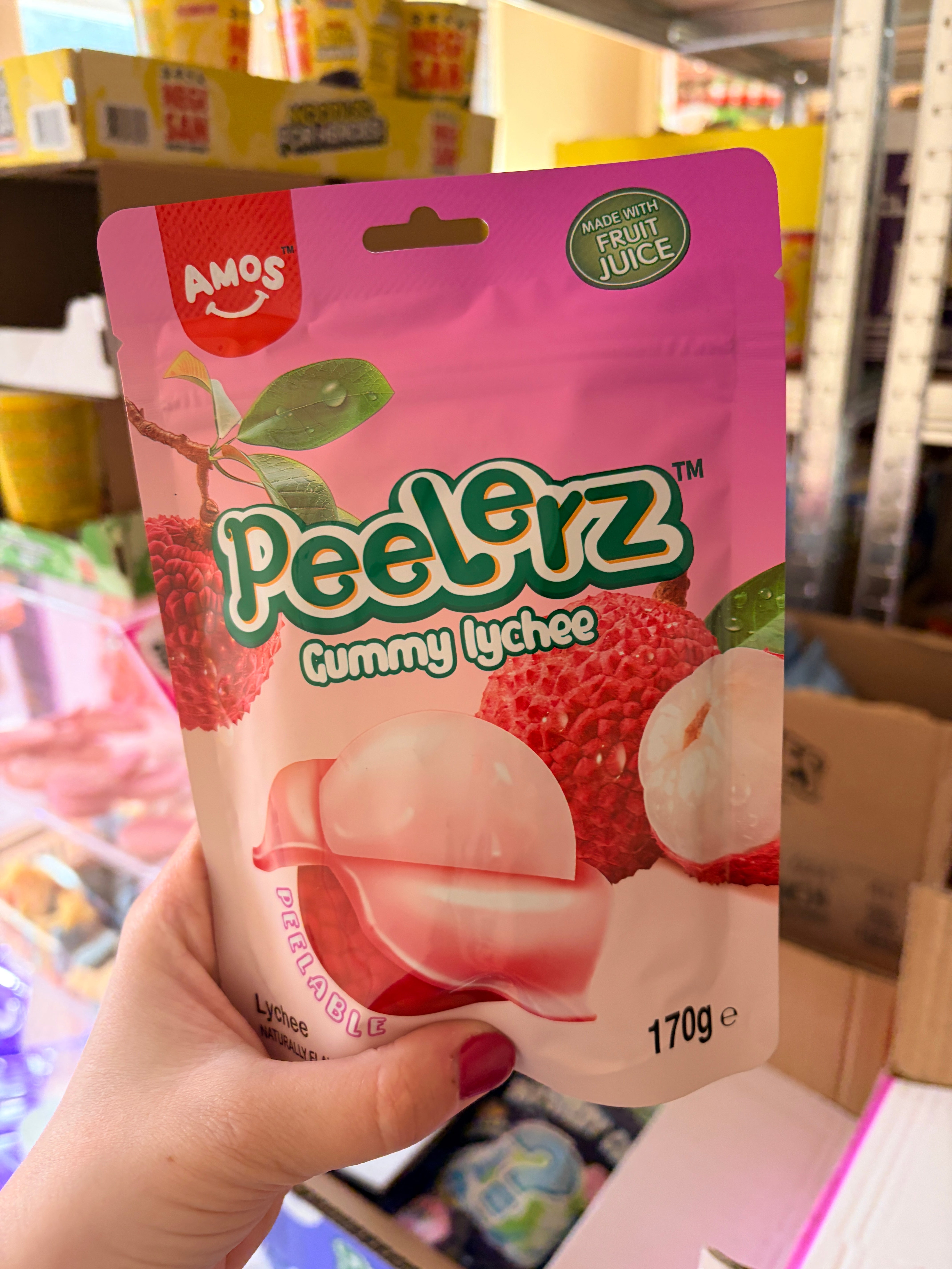 Amos Peelerz Gummy Lychee 170 g – Hámozható Licsis Gumicukor