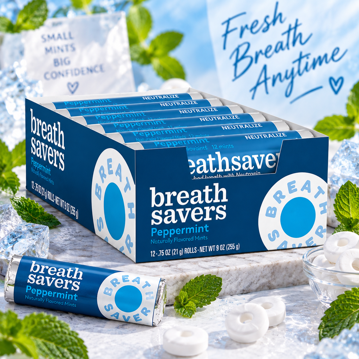 Breath Savers Peppermint – Cukormentes borsmenta ízű frissítő cukorka 21 g