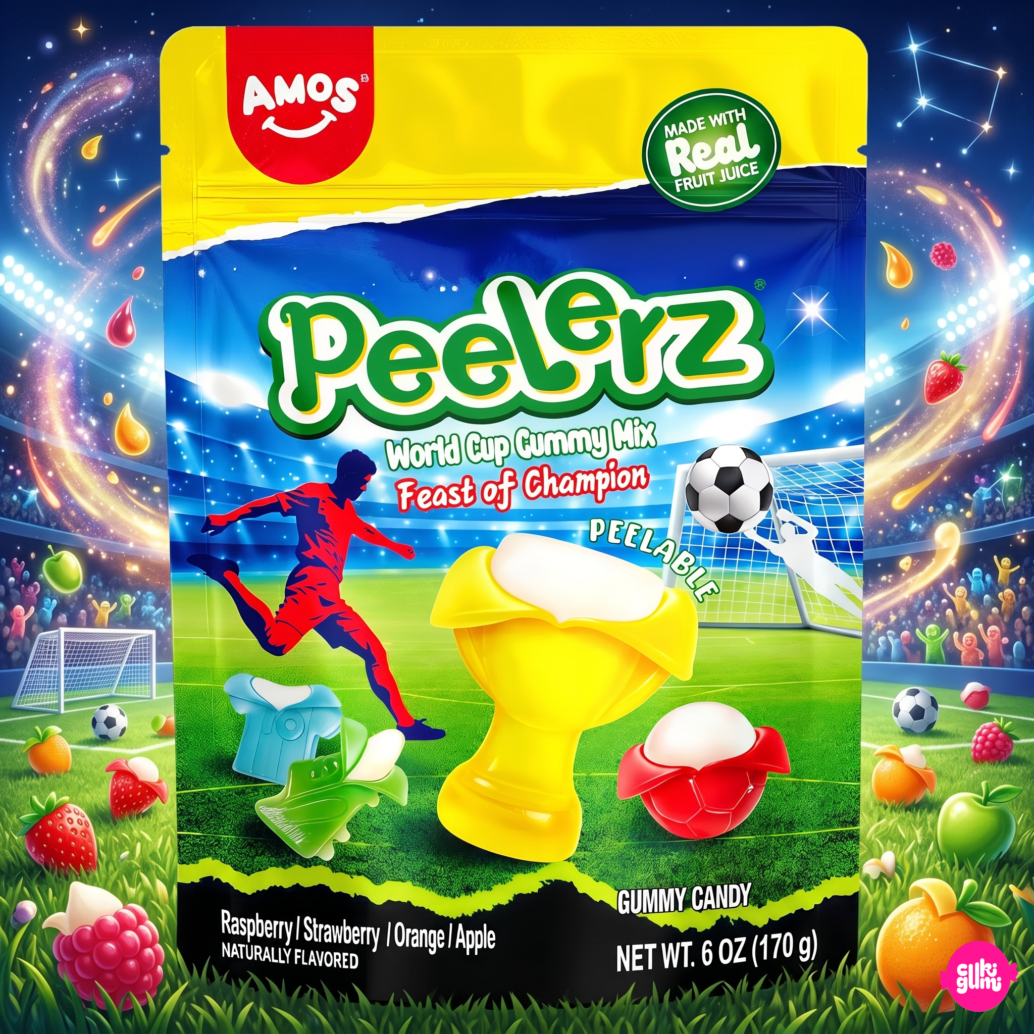 AMOS Peelerz World Cup Gummy 170 g – Hámozható Világbajnoki Gumicukor Mix