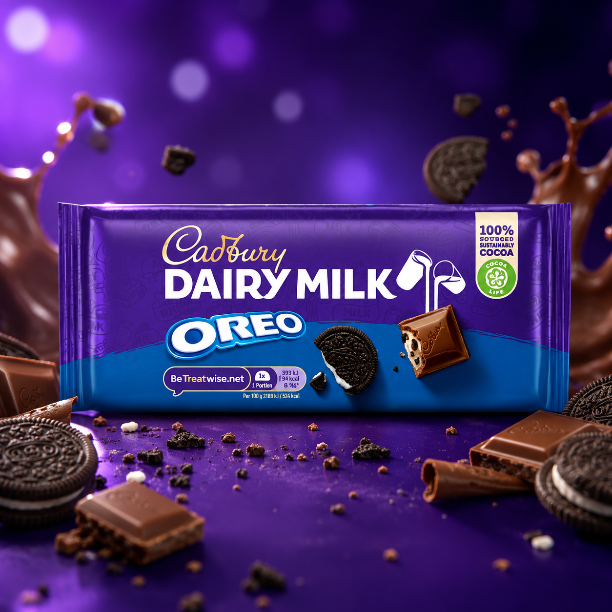 Cadbury Dairy Milk Oreo 120g – Tejcsokoládé Oreo Kekszdarabokkal és Vaníliás Krémtöltelékkel