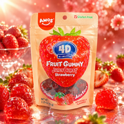 Amos 4D eperlével töltött eperízű gumicukor 65 g – 4D Juicy Burst Strawberry Fruit Gummy