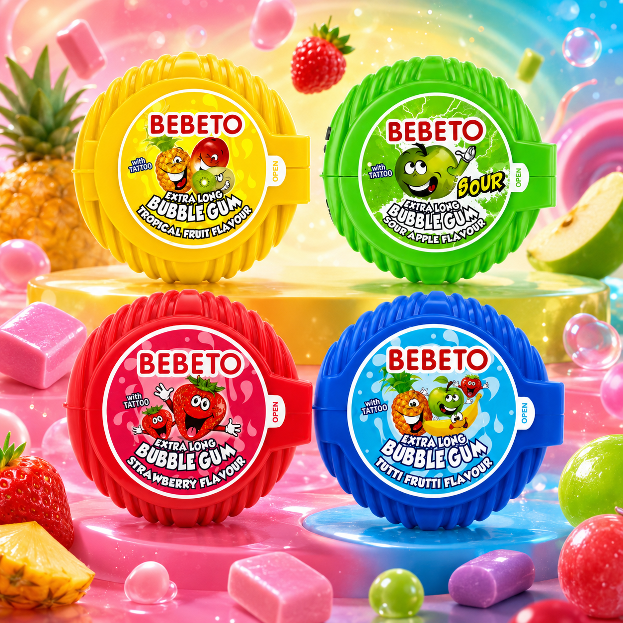 Bebeto Chewing Gum Extra Long 36g – Extra Hosszú Gyümölcsös Rágógumi Tekercs