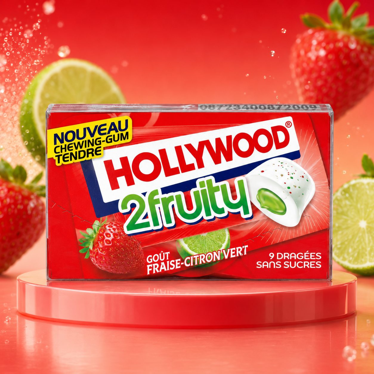 Hollywood 2Fruity Strawberry Lime 22 g – Cukormentes Eper- és Limeízű, Folyékony Töltelékes Rágógumi