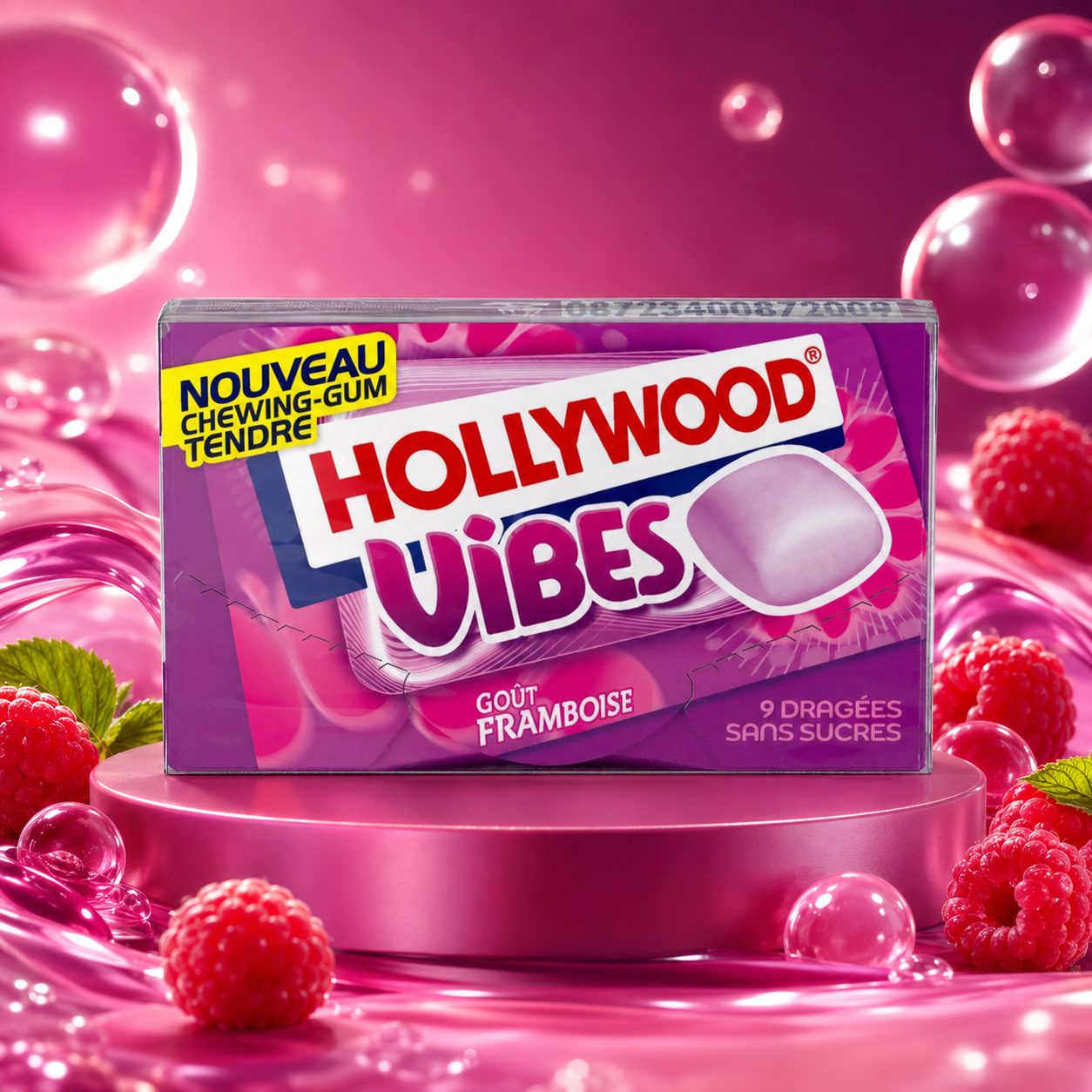 Hollywood Vibes Raspberry 21 g – Cukormentes Málnaízű Rágógumi