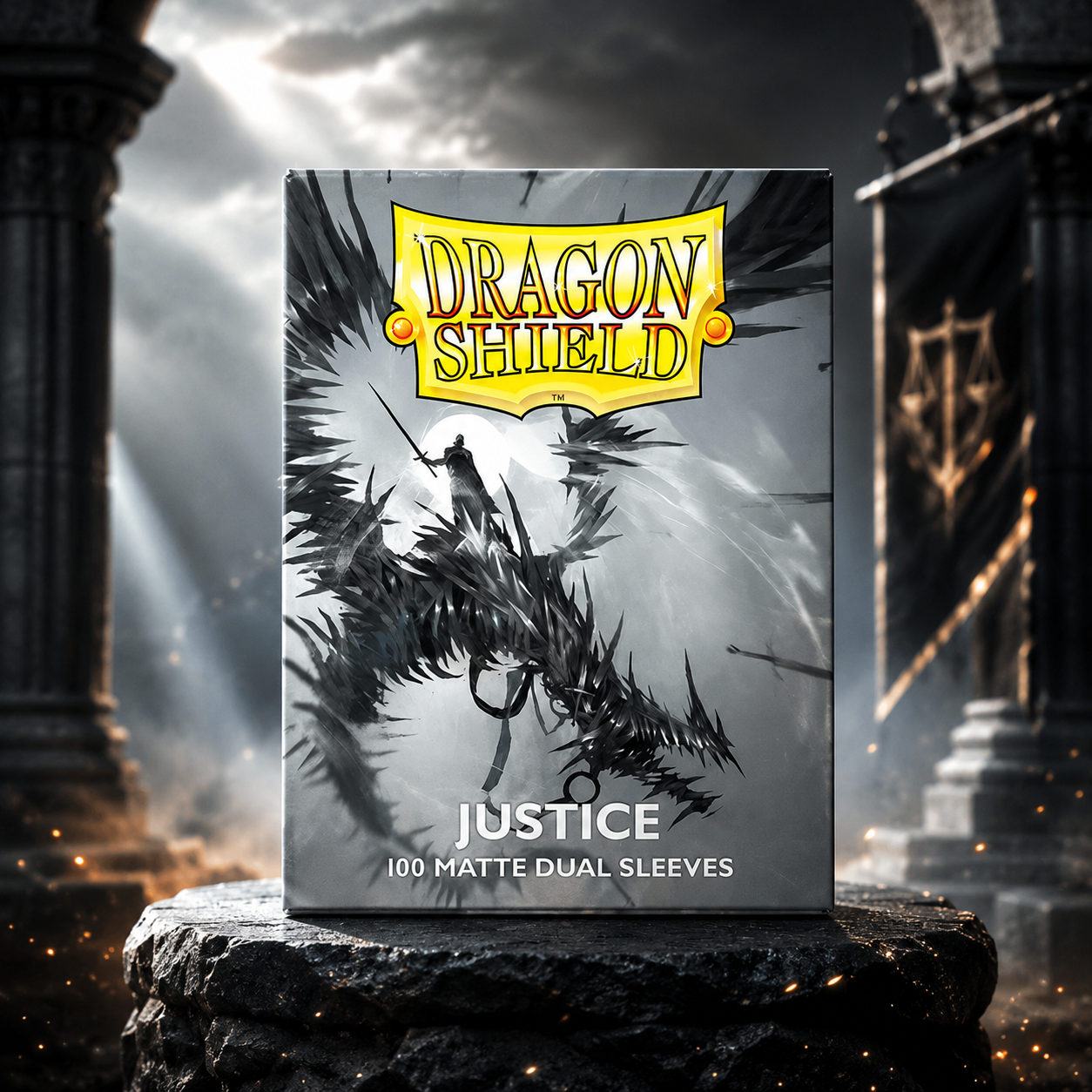 Dragon Shield Justice – Matte Dual Standard Size kártyavédő, ezüst/fekete (100 db)