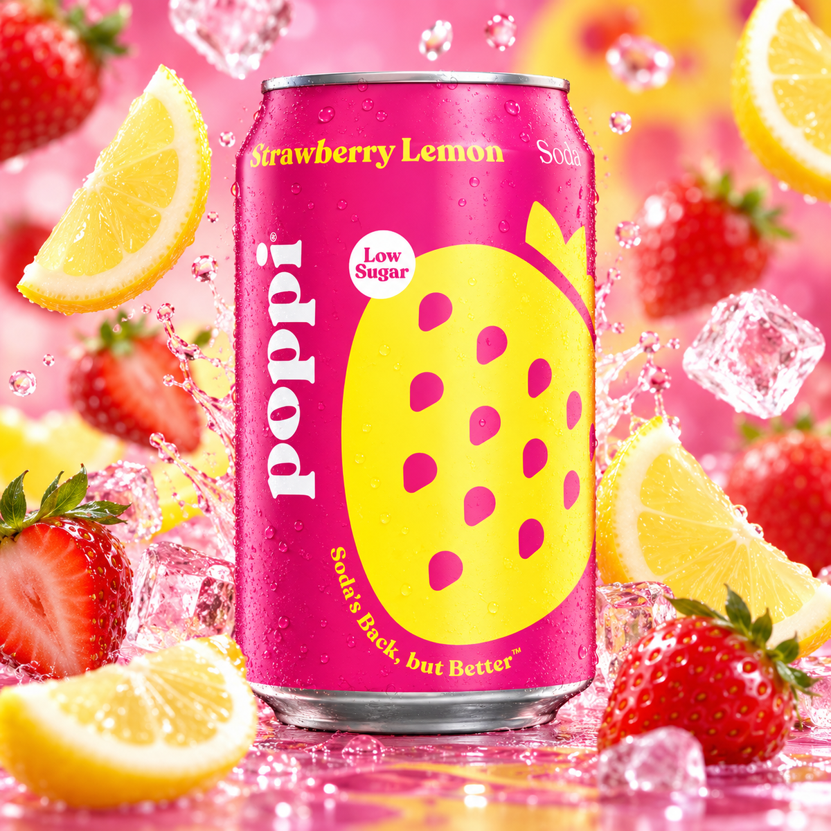 Poppi Strawberry Lemon – Epres-citromos rostos szénsavas üdítő 330 ml