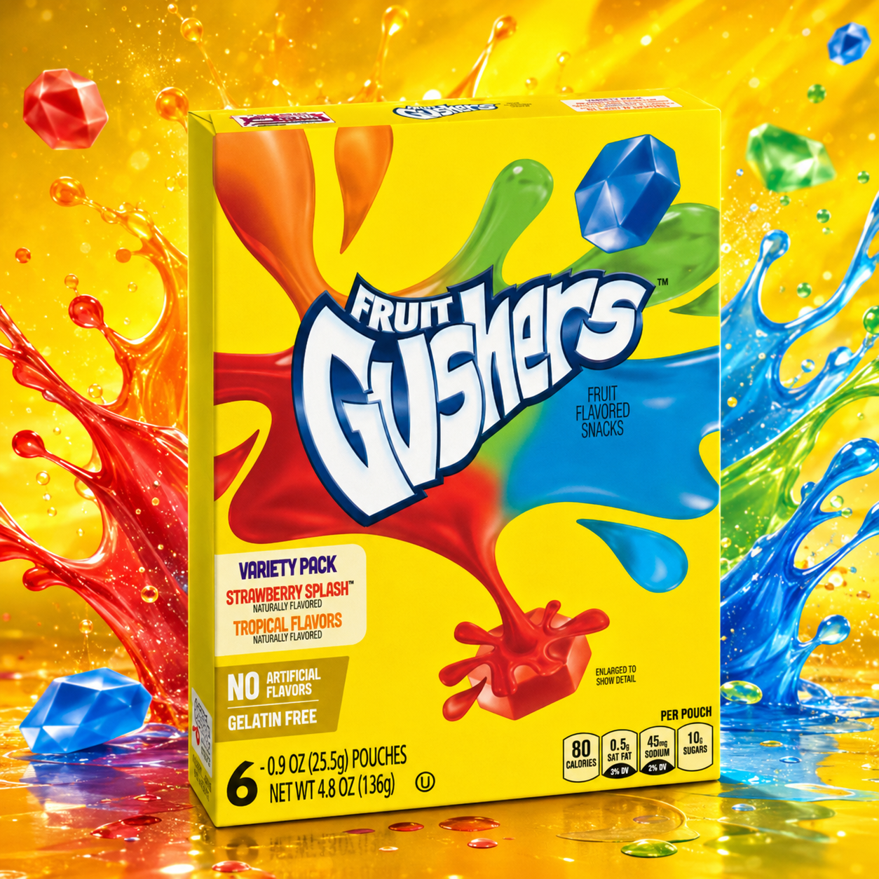 Fruit Gushers Variety Pack 136g (6 tasak) – Gyümölcsös Folyékony Töltélékes Gumicukor Válogatás