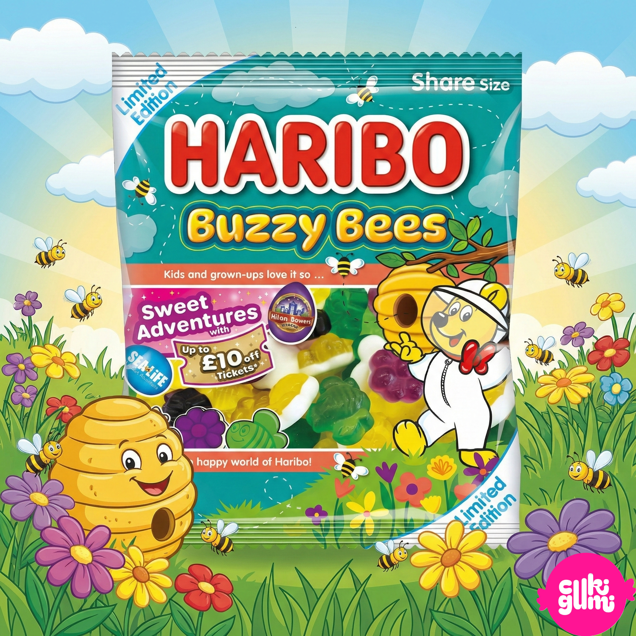 Haribo Buzzy Bees – Gyümölcsízű gumicukor vaníliás habos réteggel 140 g