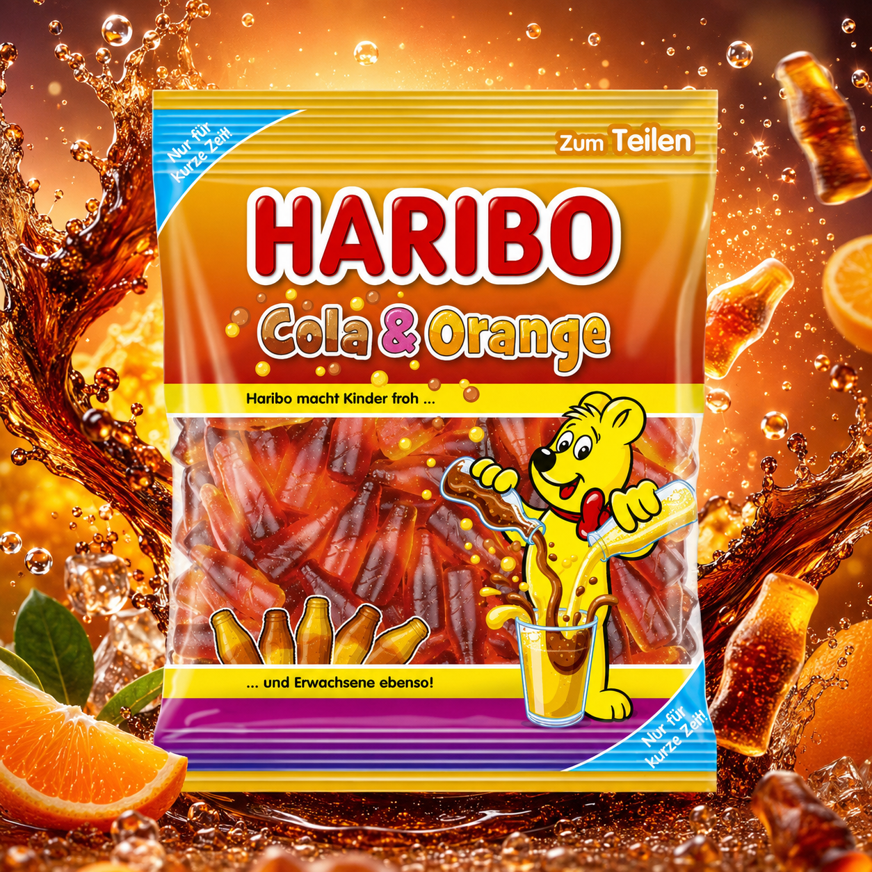 Haribo Cola & Orange 160g – Kólás és Narancsos Gumicukor Palackok