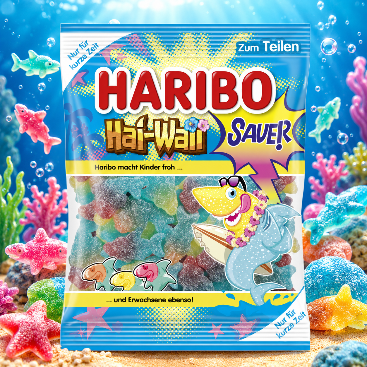 Haribo Hai-Waii Sauer 175g – Savanyú Trópusi Cápás Gumicukor