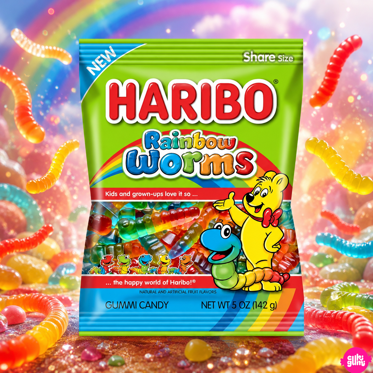 Haribo Rainbow Worms 142 g – Gyümölcsízű Gumicukor Kukacok