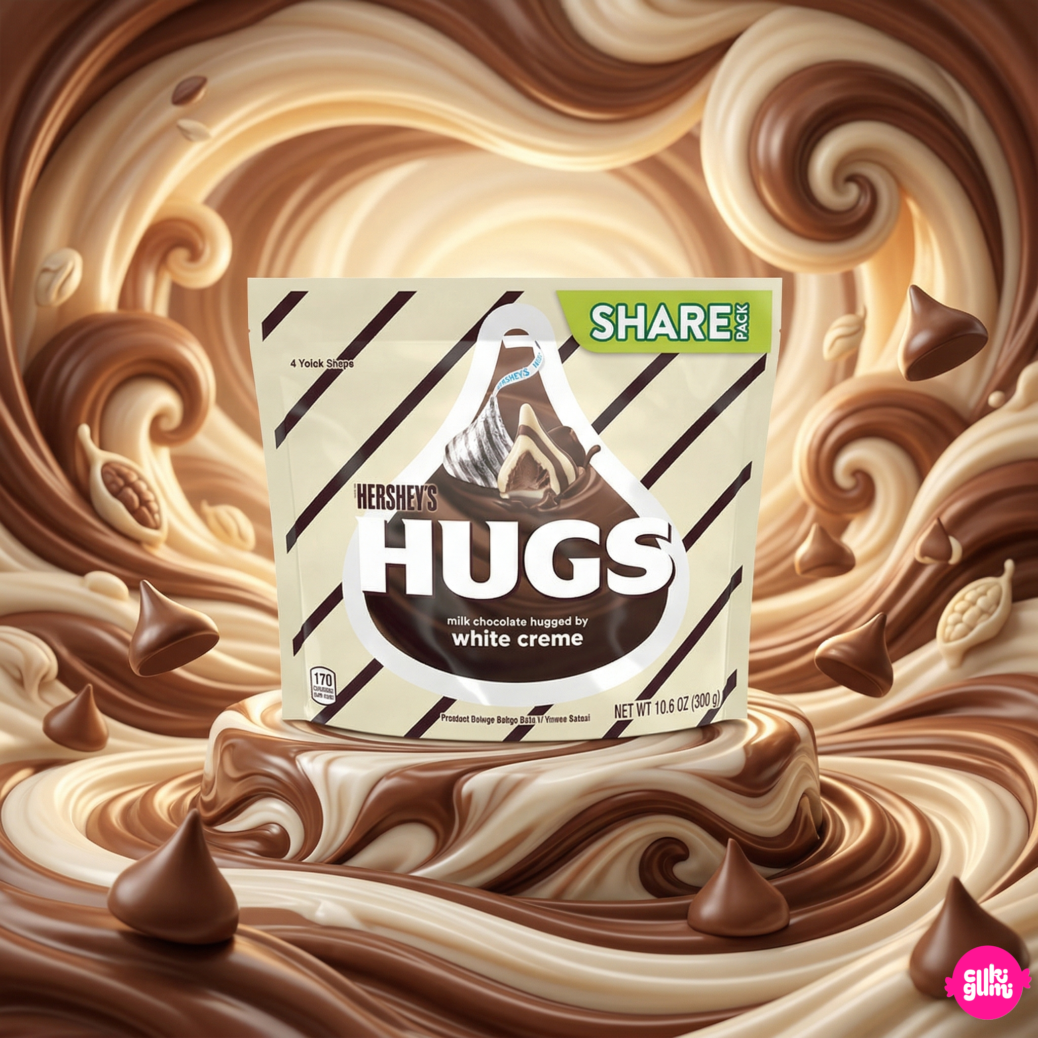 Hershey's Hugs White Creme Share Pack 301 g – Fehér Krémmel Töltött Tejcsokoládé cseppek
