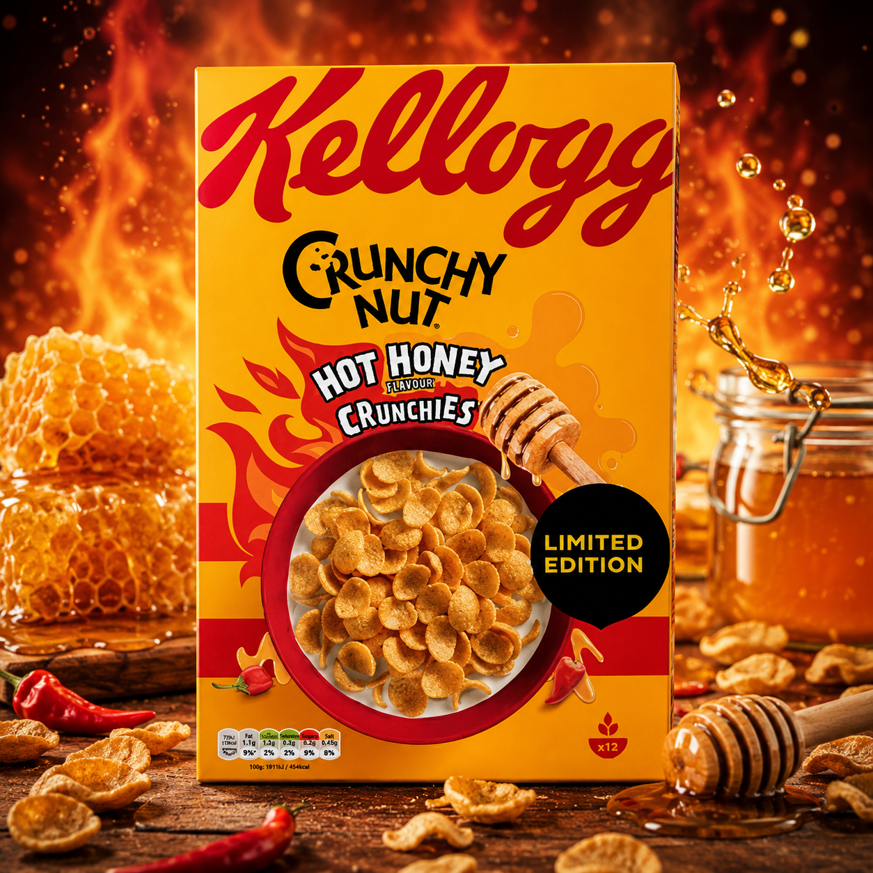 Kellogg's Crunchy Nut Hot Honey Crunchies 420 g – Mézes-Chilis Ropogós Gabonafalatok