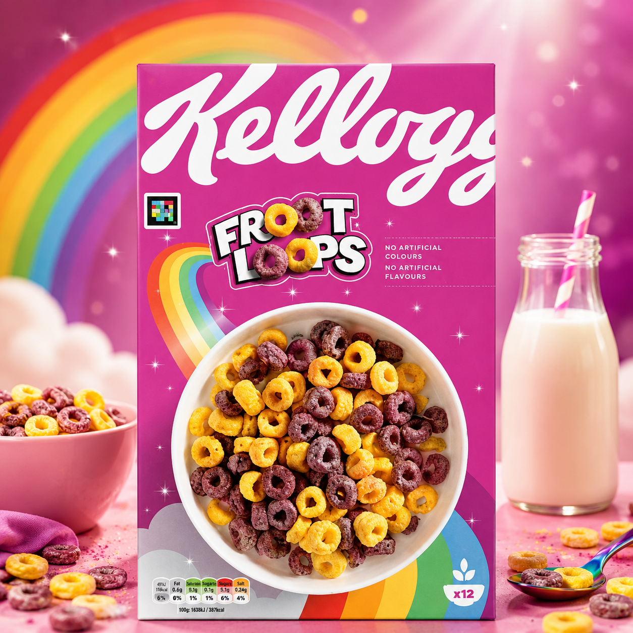 Kellogg's Froot Loops 375 g – Gyümölcsízű, Színes Gabonakarikák