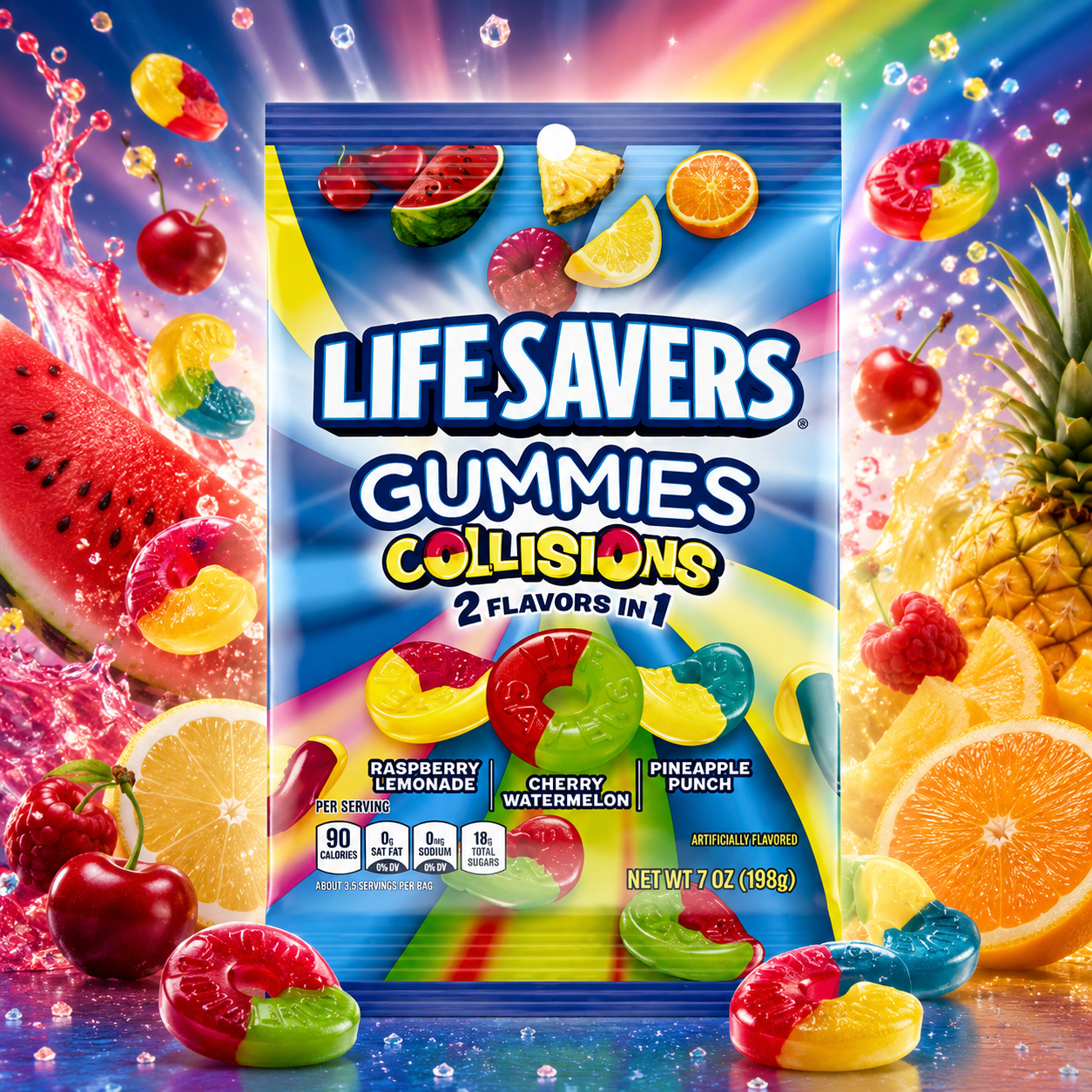 Lifesavers Gummies Collisions 198g – Különleges Gyümölcsíz Kombinációjú Gumicukor