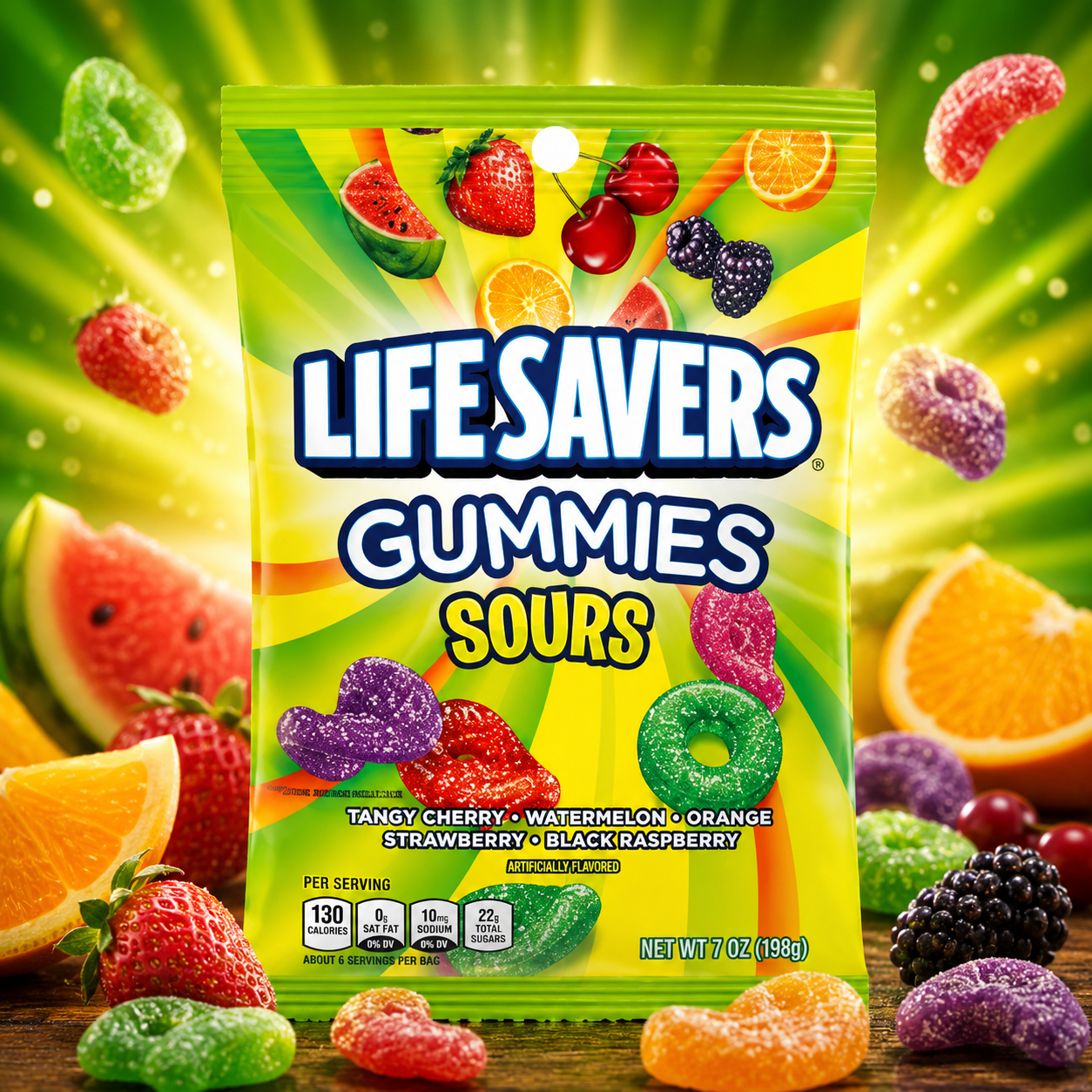 Lifesavers Gummies Sours 198g – Savanyú Gyümölcsízű Gumicukor