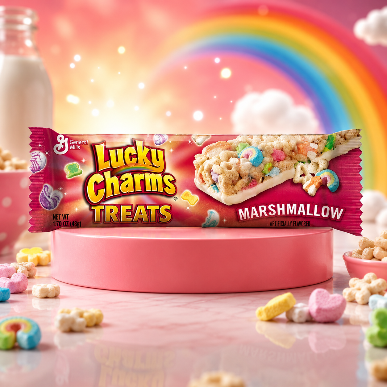Lucky Charms Treats Bar 48g – Gabonasnack Szelet Színes Pillecukor Darabokkal
