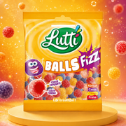 Lutti Balls Fizz 100 g – Savanyú, Gyümölcsízű Gumicukorgolyók Ropogós Burokkal