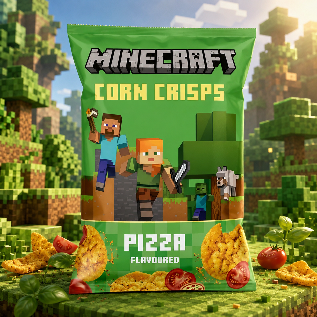 Minecraft Corn Crisps Pizza 60g – Pizza Ízű Kukorica Crisps
