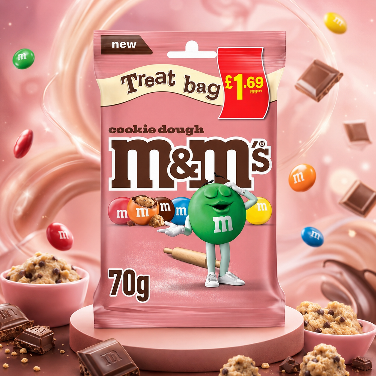 M&M's Cookie Dough 70 g – Süteménytészta ízű, Tejcsokoládés Drazsé