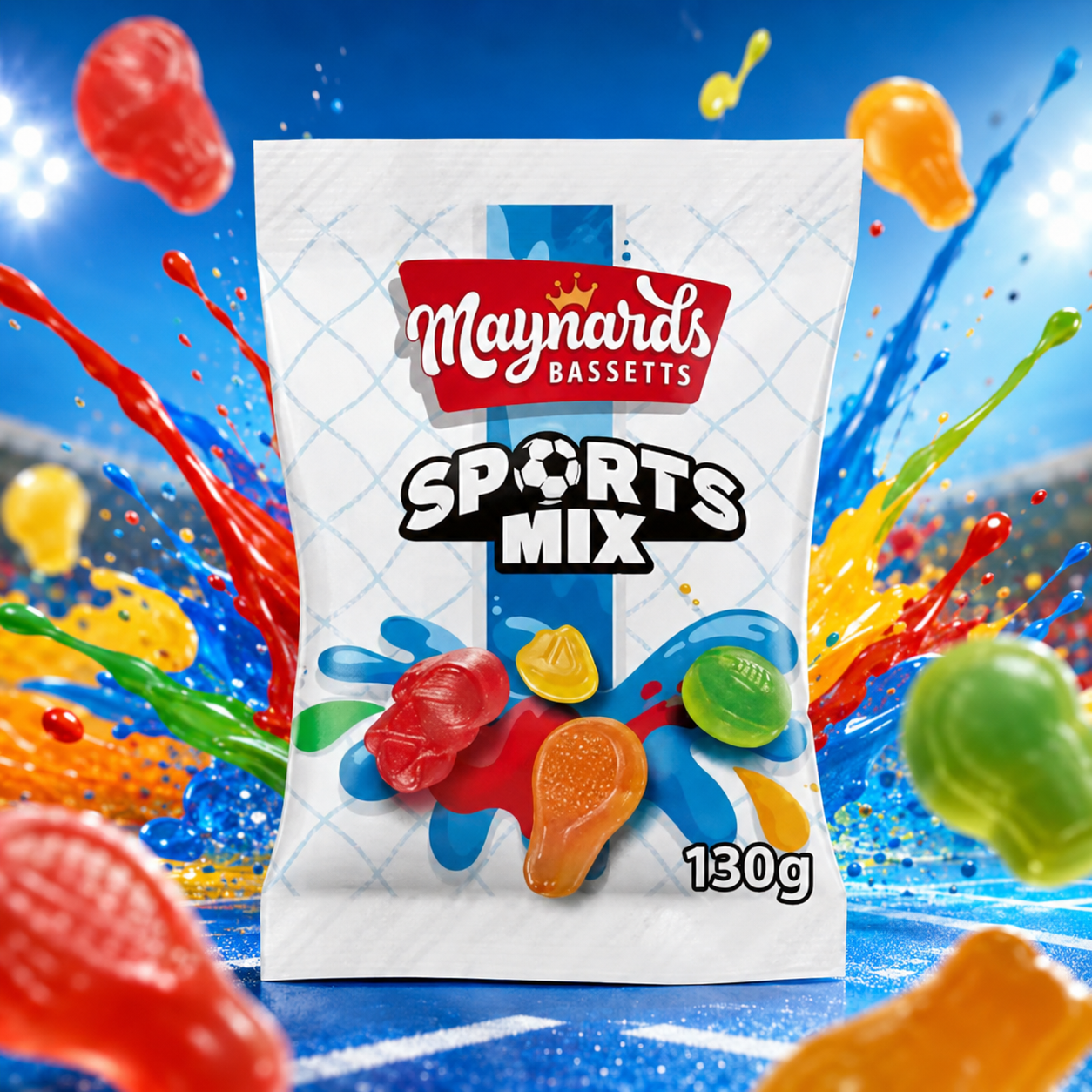 Maynards Bassetts Sports Mix 130g – Gyümölcsös Sportmix Gumicukor