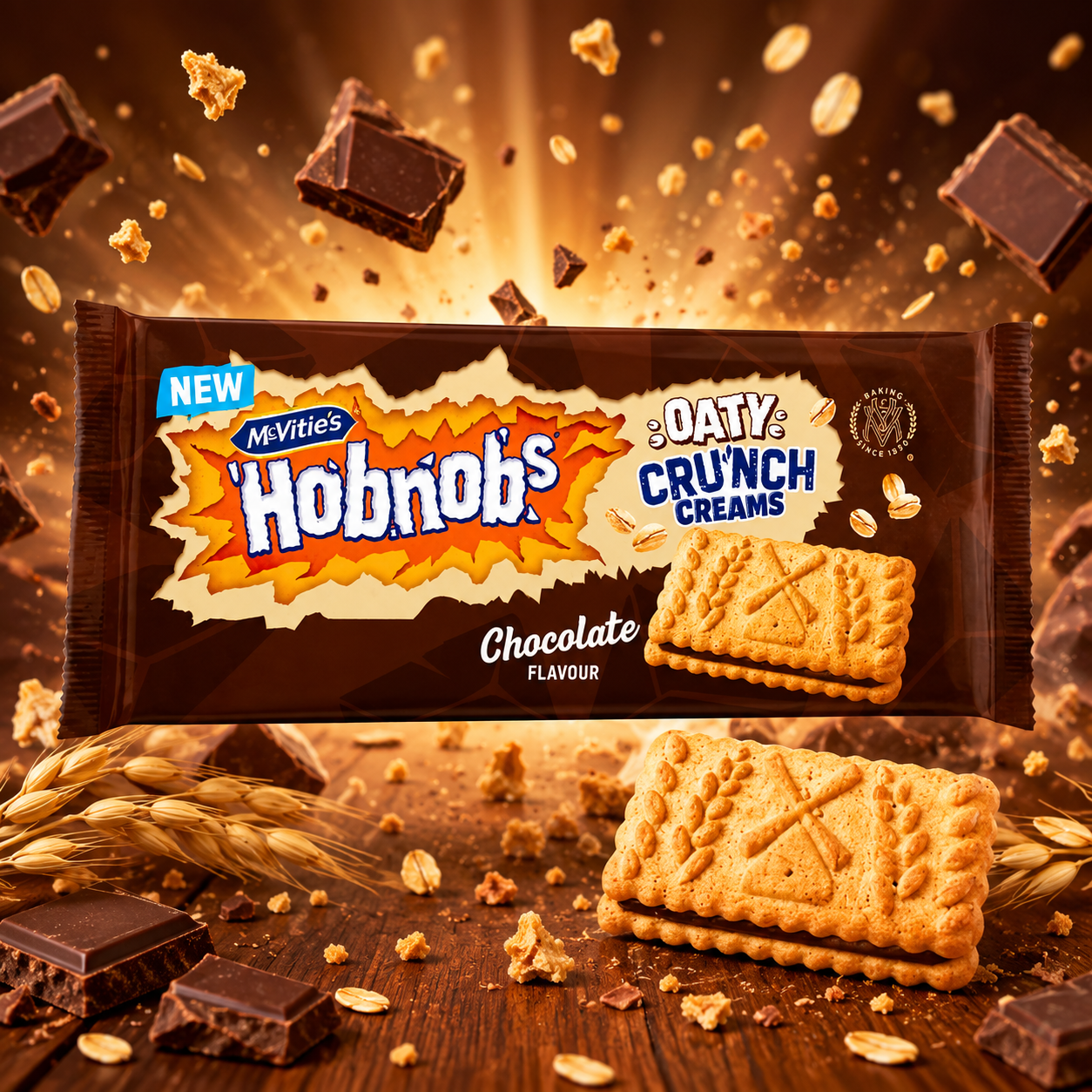McVitie's Hobnobs Oaty Crunch Creams Chocolate 100 g – Csokoládéízű Krémmel Töltött Zabos Keksz