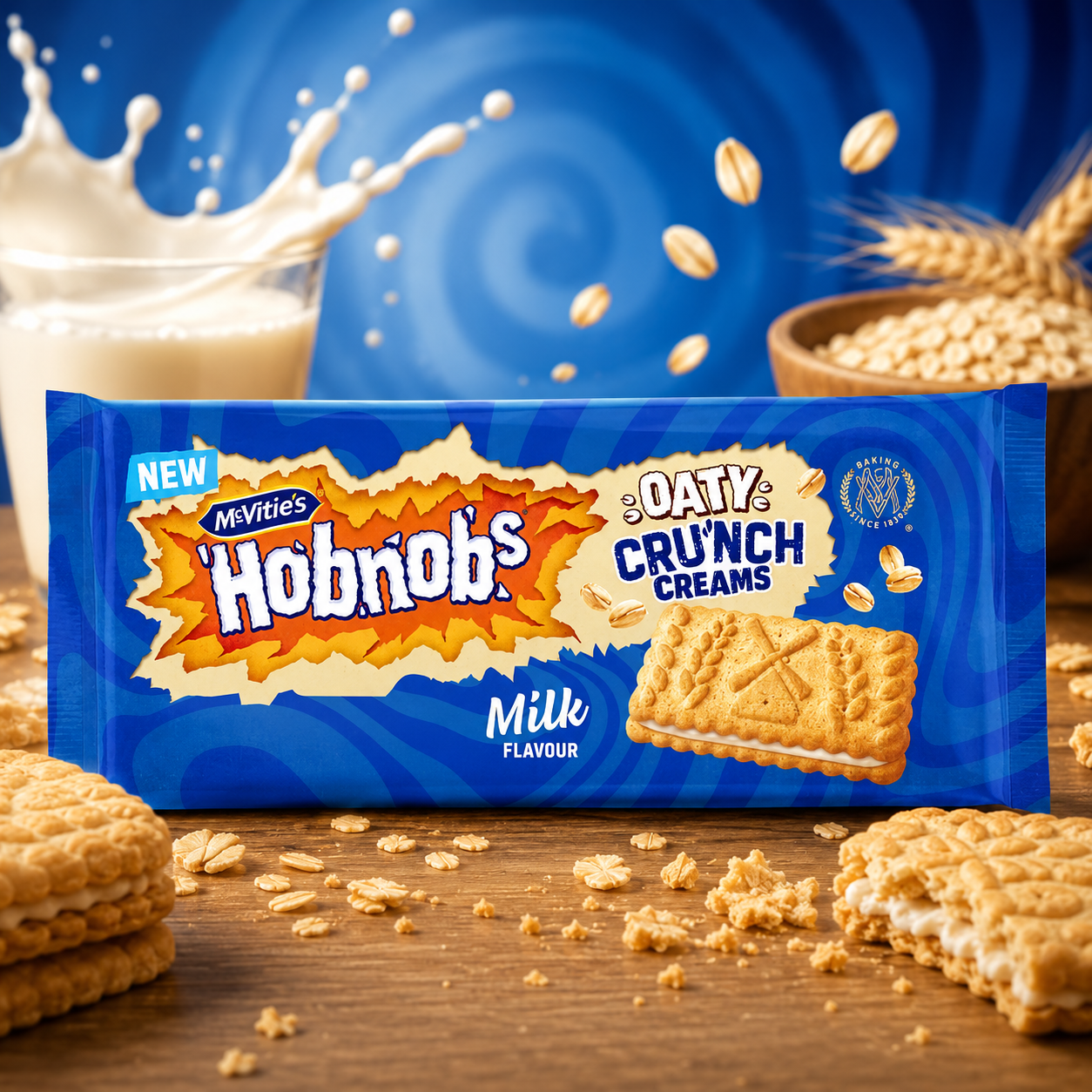 McVitie's Hobnobs Oaty Crunch Creams Milk 100 g – Tejes Krémmel Töltött Zabos Keksz