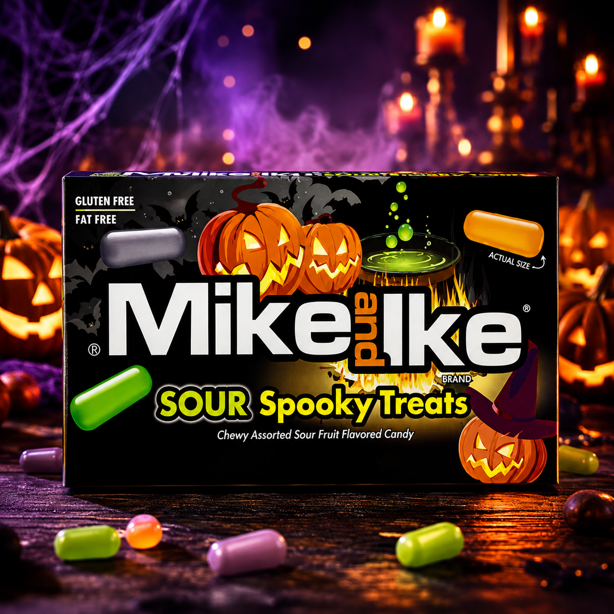 Mike and Ike Sour Spooky Treats savanyú vegyes gyümölcsízű rágós cukorka 120 g