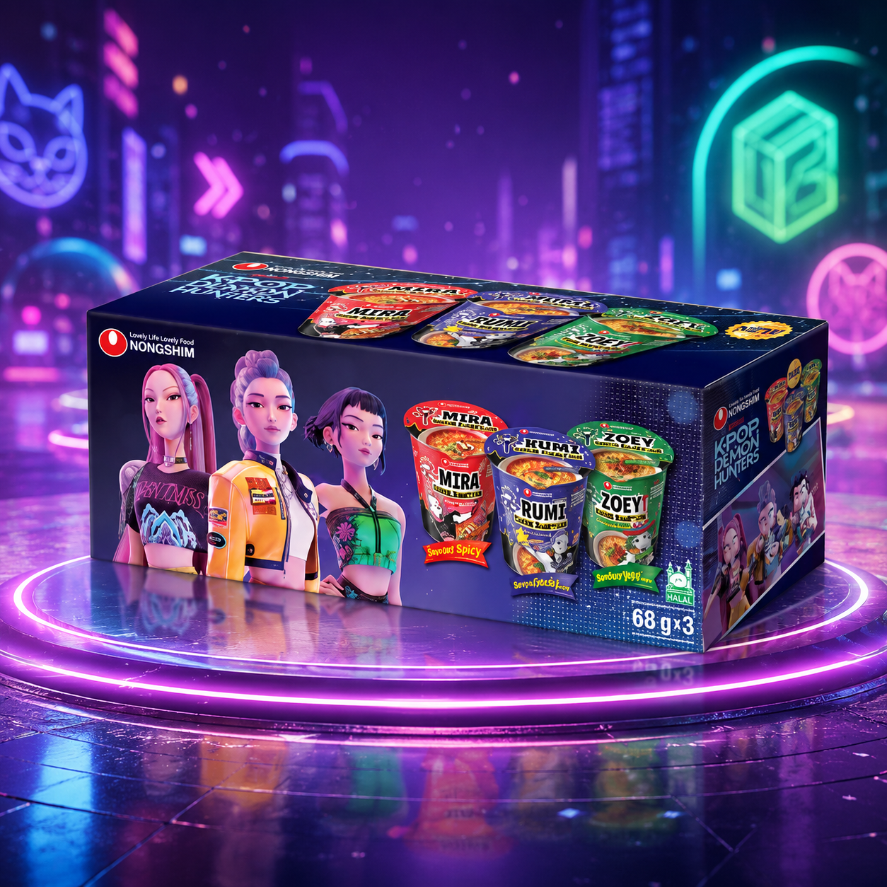 Nongshim Netflix eredeti K-Pop Demon Hunters Limitált Instant Tésztaleves Válogatás 204 g – 3 × 68 g