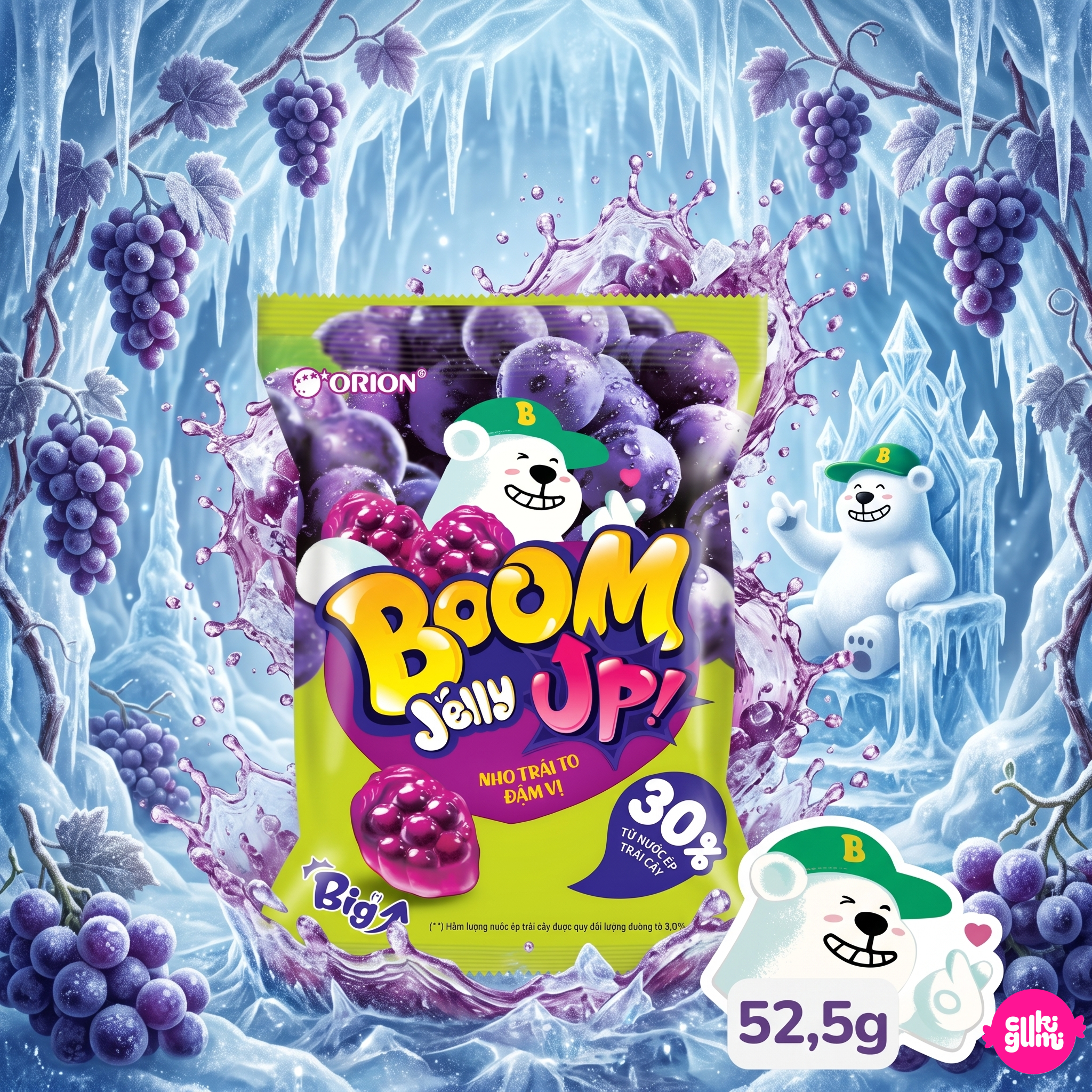 Orion Boom Grape Gummy 52,5 g – Szőlő Ízű Gumicukor