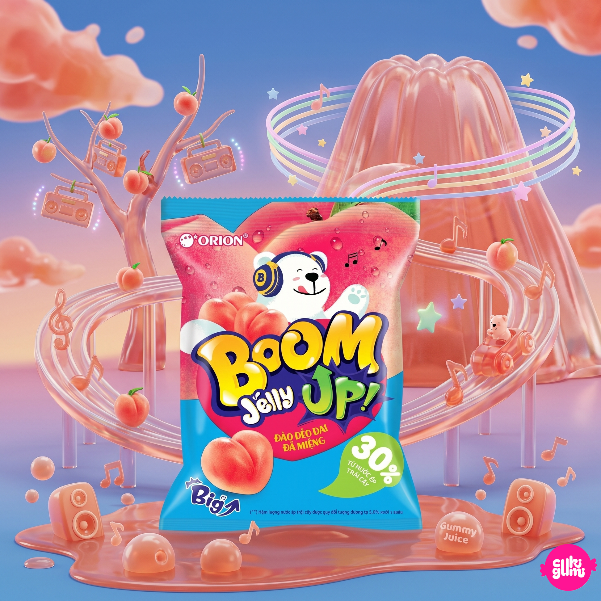 Orion Boom Peach Gummy 52,5 g – Barack Ízű Spirál Gumicukor