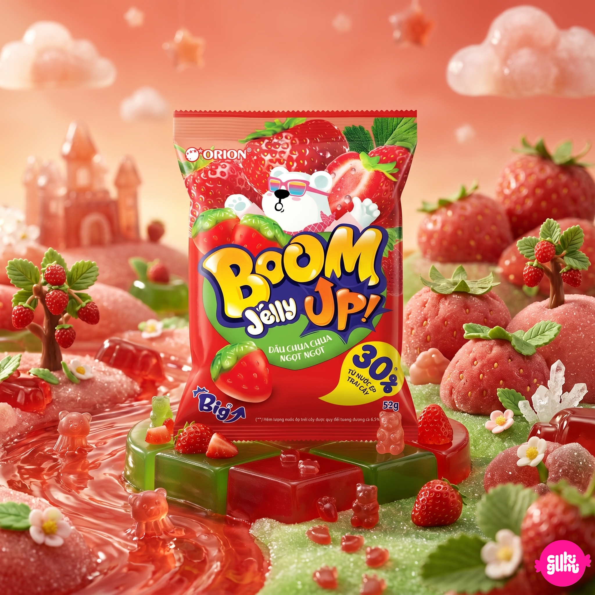 Orion Boom Strawberry Gummy 52,5 g – Eper Ízű Gumicukor