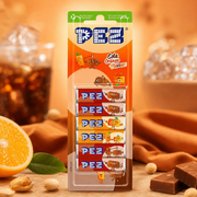 PEZ kóla- és narancsízű préselt cukorka utántöltő, 6 darabos