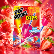 Pop Rocks Dips Sour Strawberry – Savanyú eperízű nyalóka pattogó cukorkával 18 g