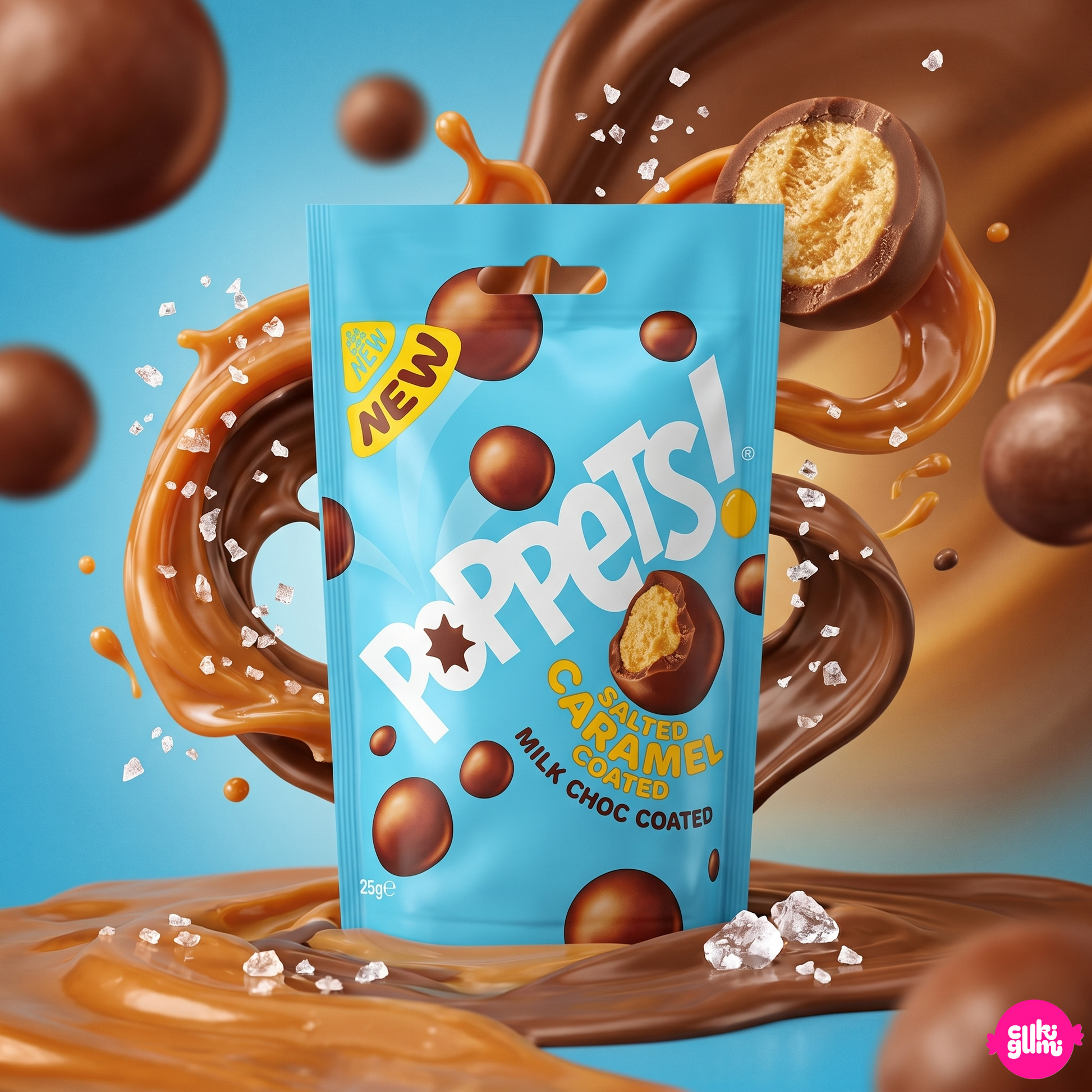 Poppets Milk Choc Coated Salted Caramel Fudge 130 g – Sós Karamellás Fudge Tejcsokoládéban