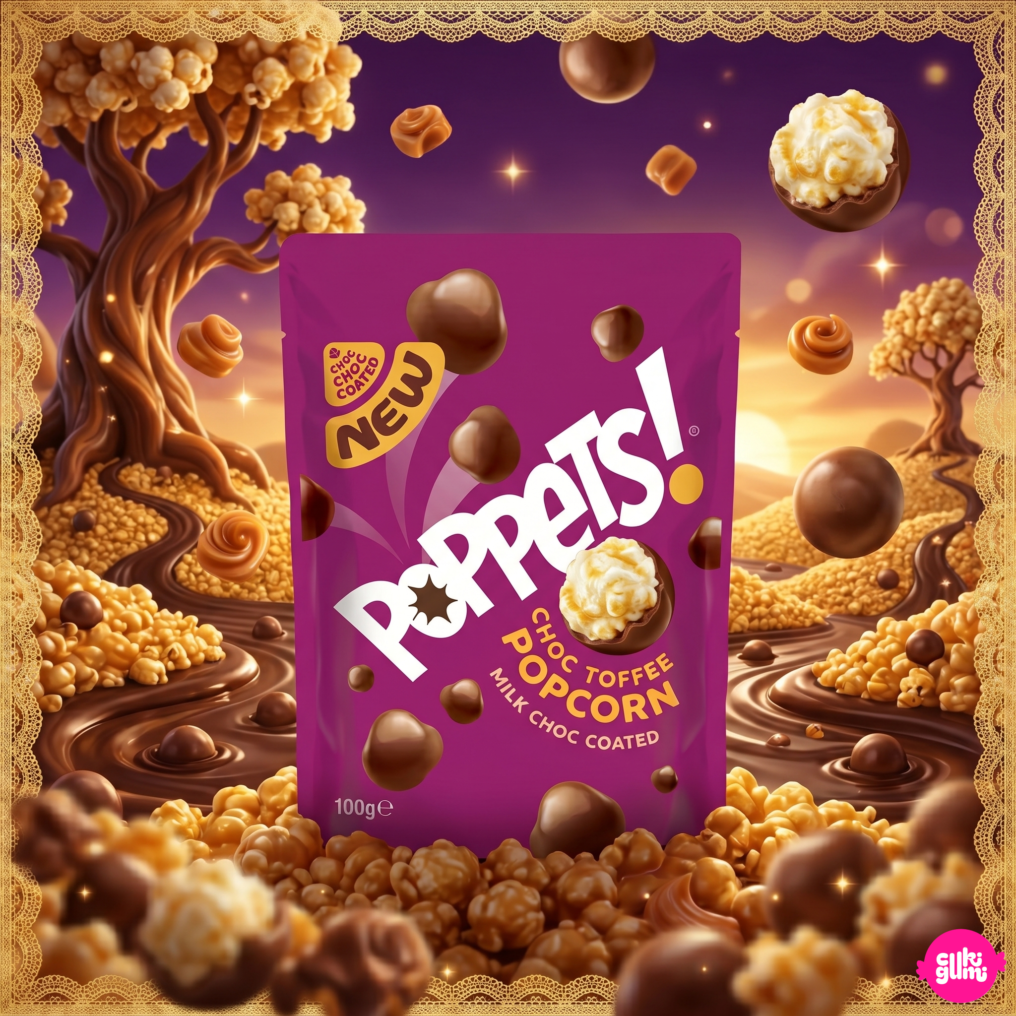 Poppets Milk Choc Coated Toffee Popcorn 100 g – Karamellás Pattogatott Kukorica Tejcsokoládéban