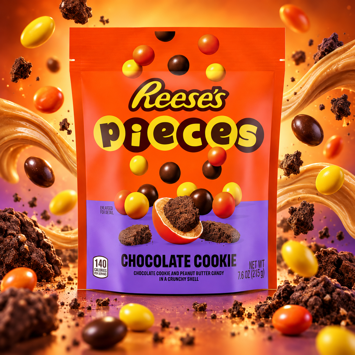 Reese's Pieces Chocolate Cookie 215 g - Földimogyóróvajas, csokis kekszmagos ropogós drazsé 215 g