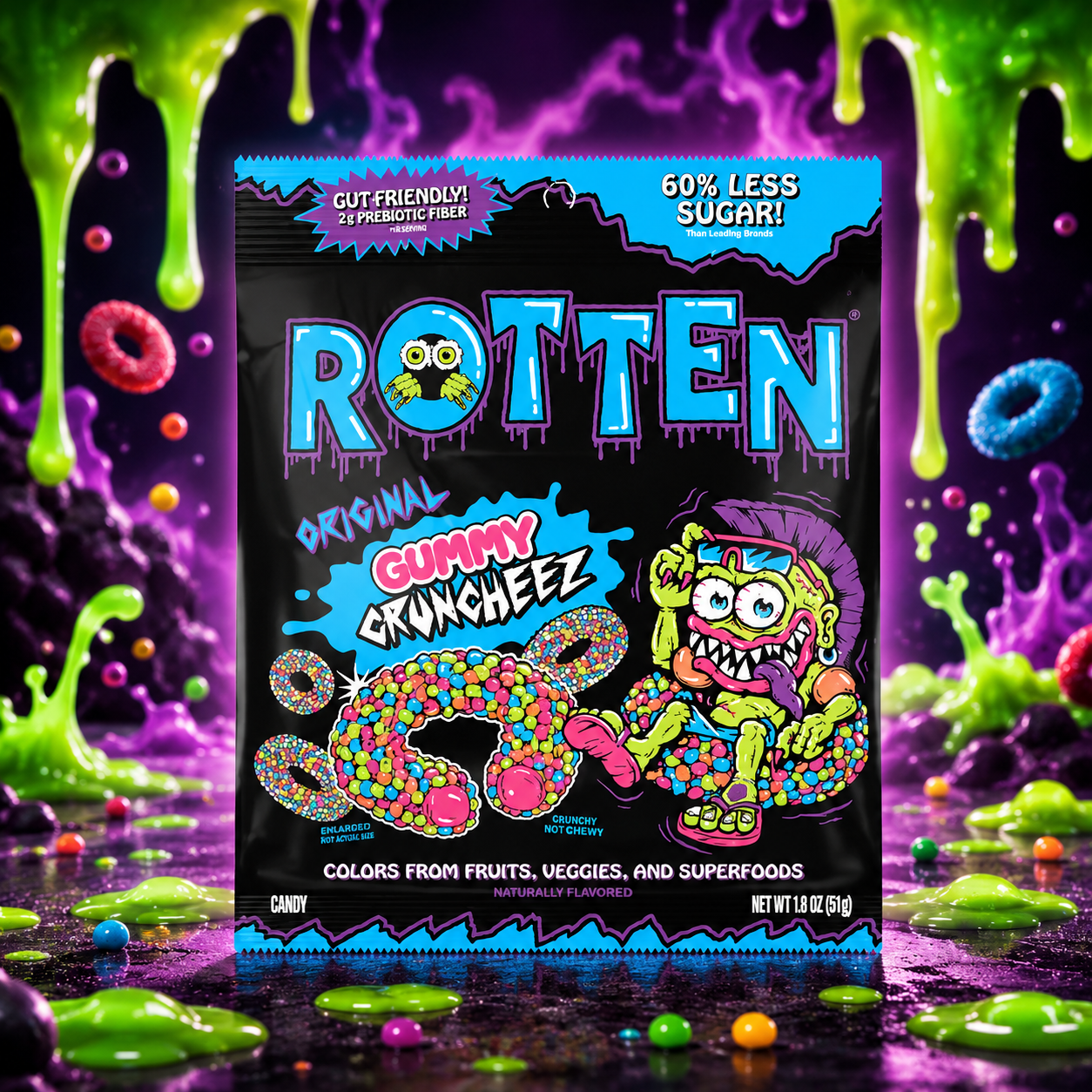 Rotten Gummy Cruncheez Original 50g – Gyümölcsös Ropogós Gumicukor