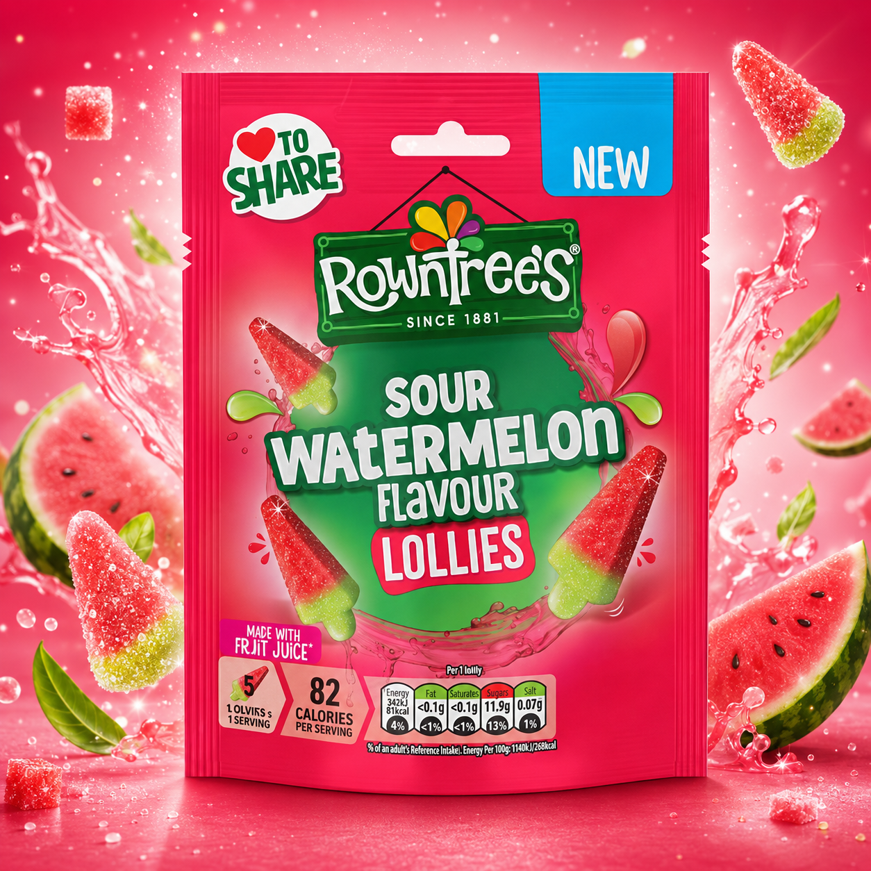 Rowntree's Sour Watermelon Lollies 130g – Savanyú Görögdinnyeés Gumicukor Nyalóka