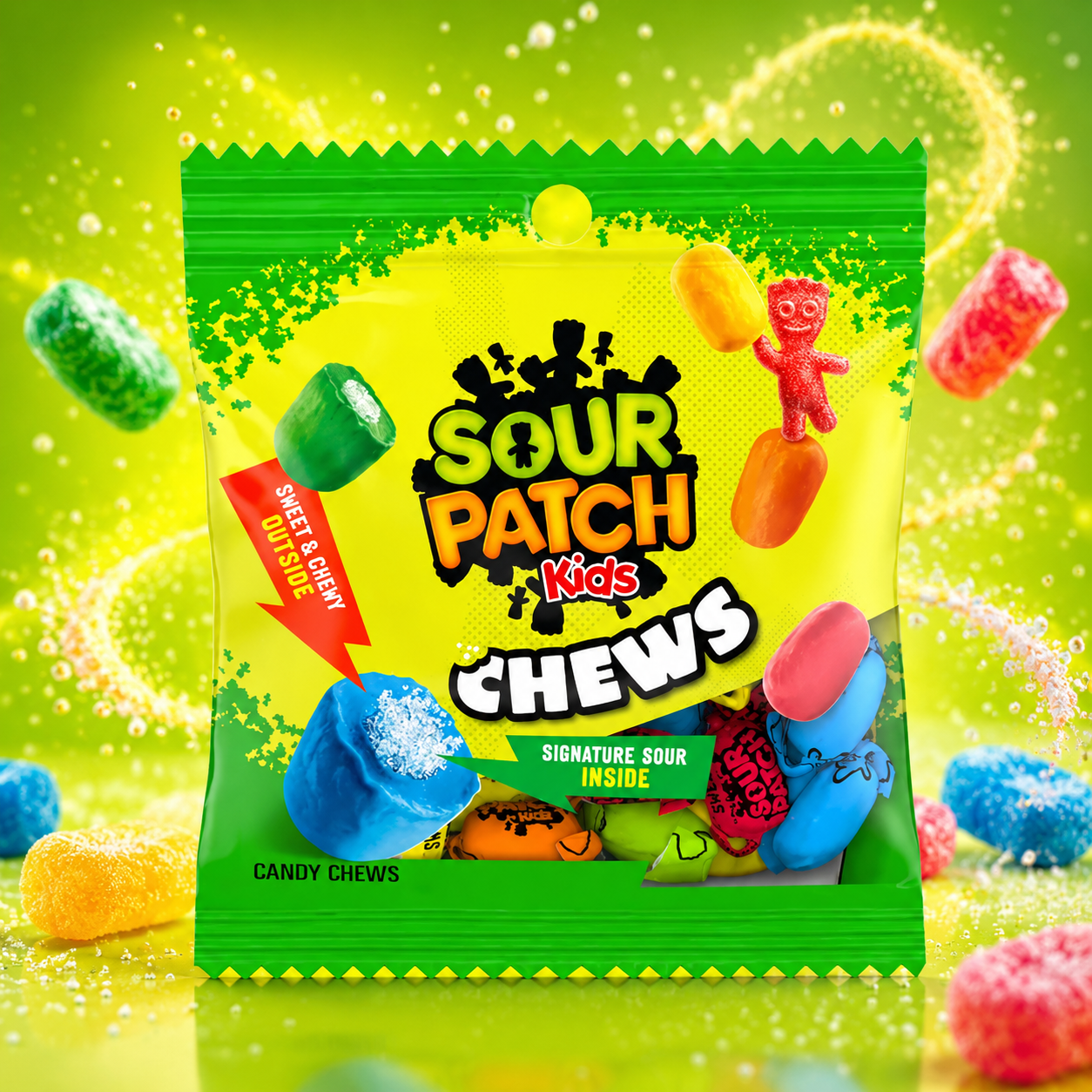 Sour Patch Kids Chews 60g – Savanyú-Gyümölcsös Rágós Cukorka