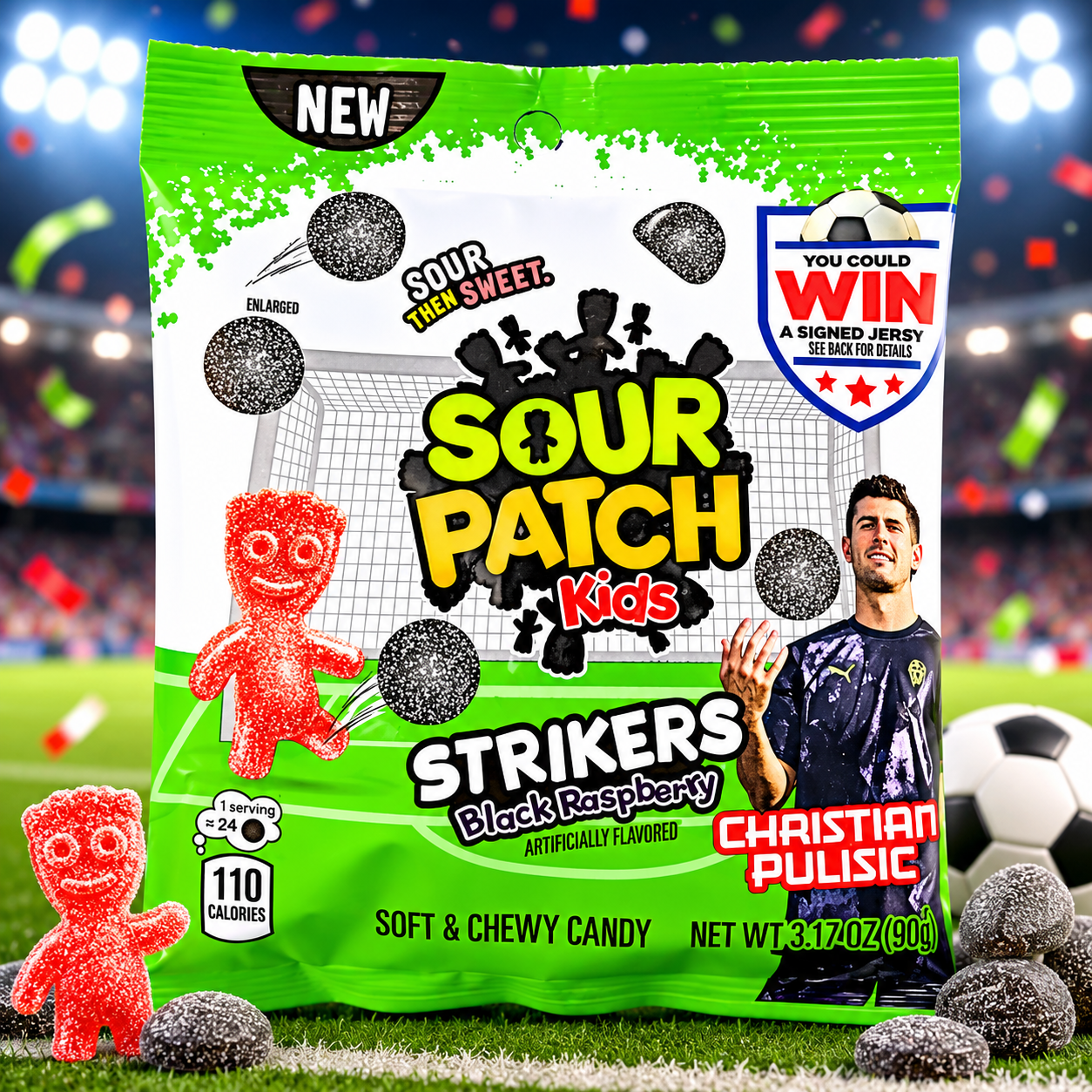 Sour Patch Kids Black Raspberry Strikers 90g – Szuper Savanyú Fekete Málna Ízű Rágócukorka