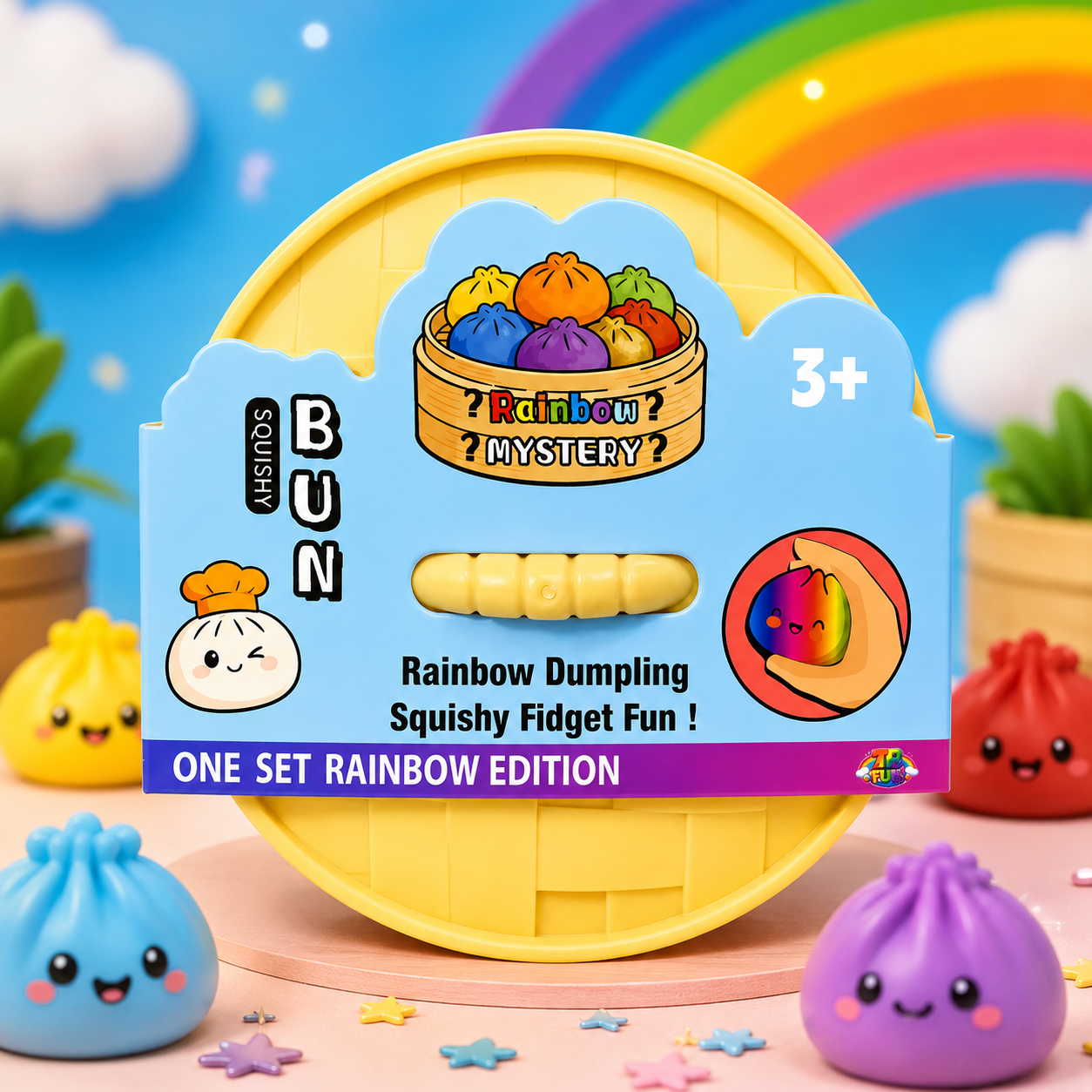 Squishy Bun Dumpling Rainbow Edition – Szivárványos Mini Gombóc Formájú Nyomkodható Squishy Játék