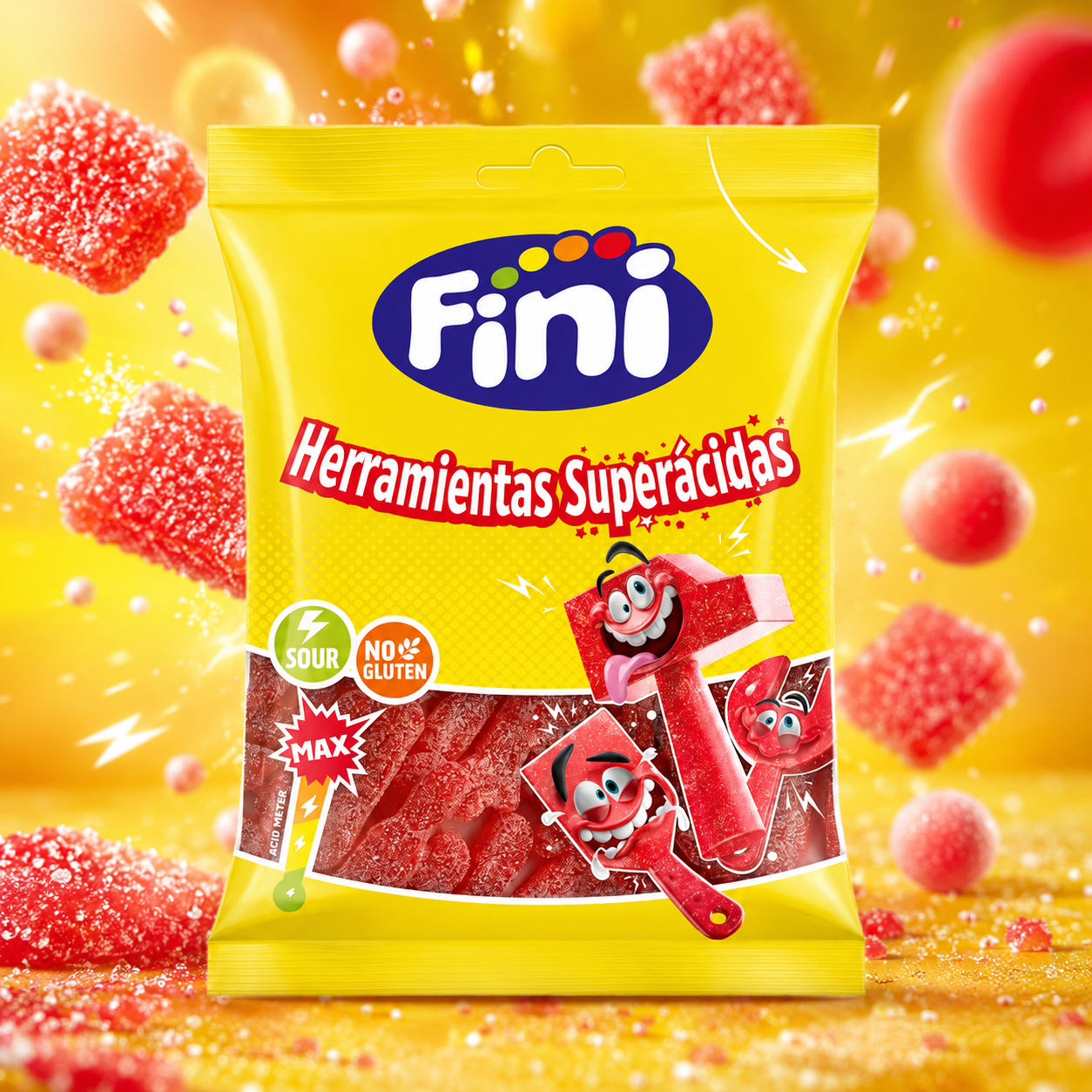 FINI Acid Strawberry Tools 80g – Savanyú Epres Szerszám Formájú Gumicukor