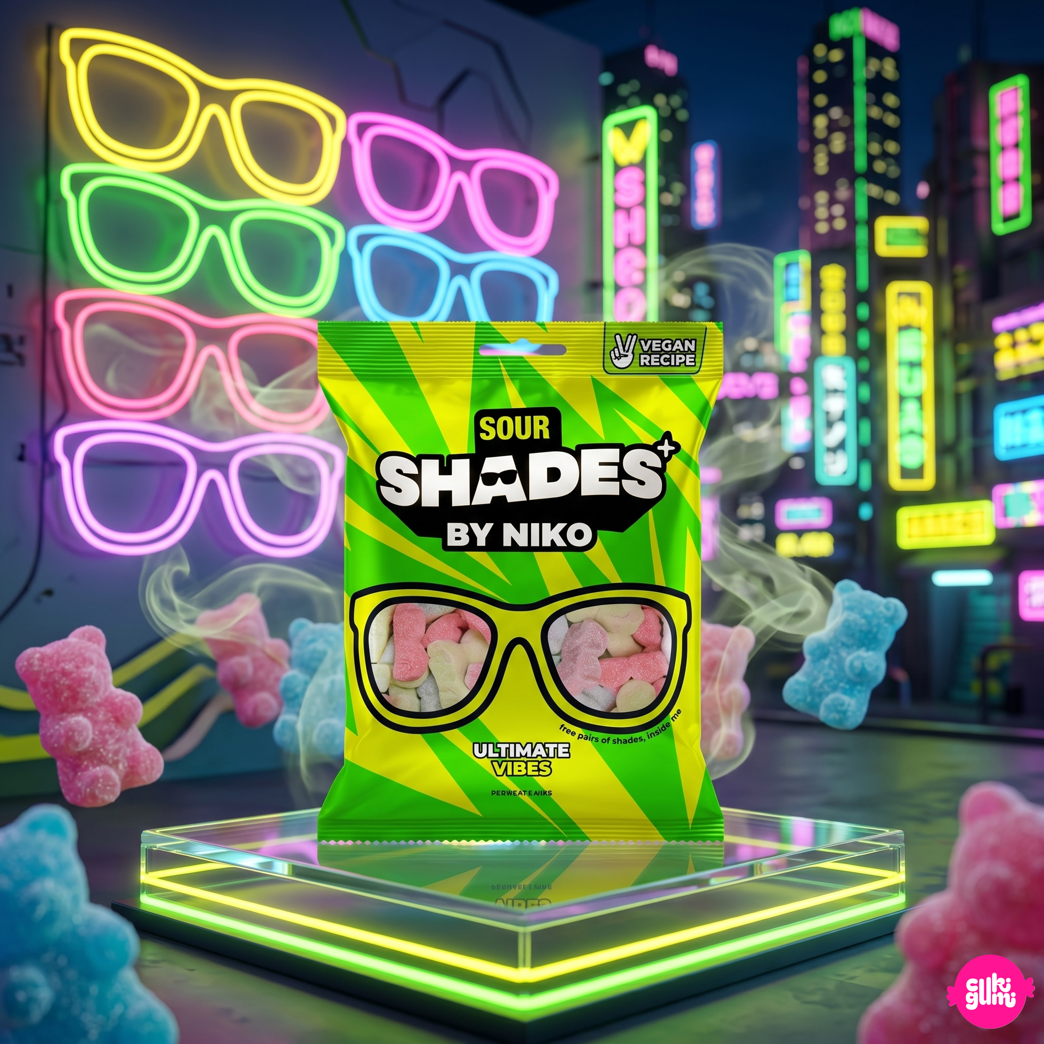 Shades by Niko Sour Ultimate Vibes 150 g – Extrém Savanyú Gumicukor Mix (Halal)